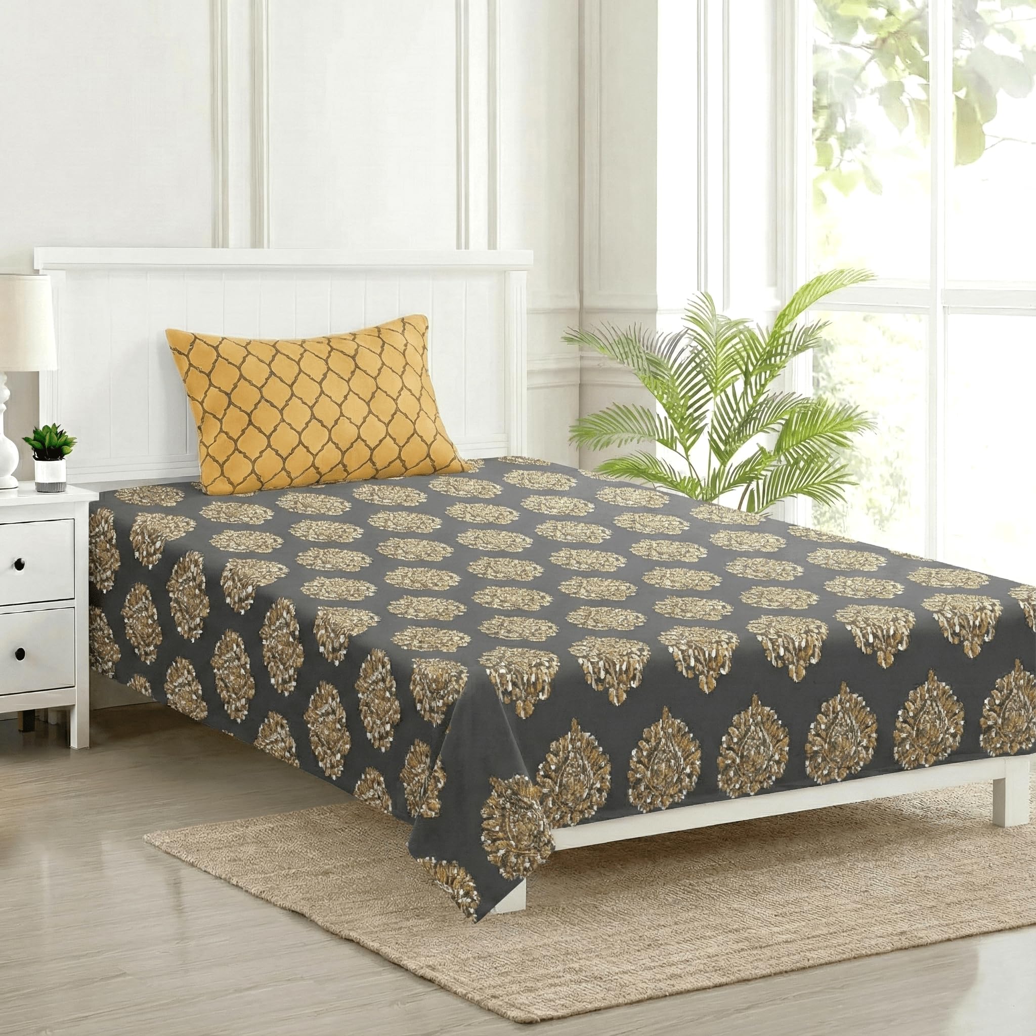 Trance Home Linen 200 Tc | 100% Cotton Breathable And Skin Friendly Printed Flat Bedsheet With 1 Pillow Cover(60X100 Inch | 5Ft 