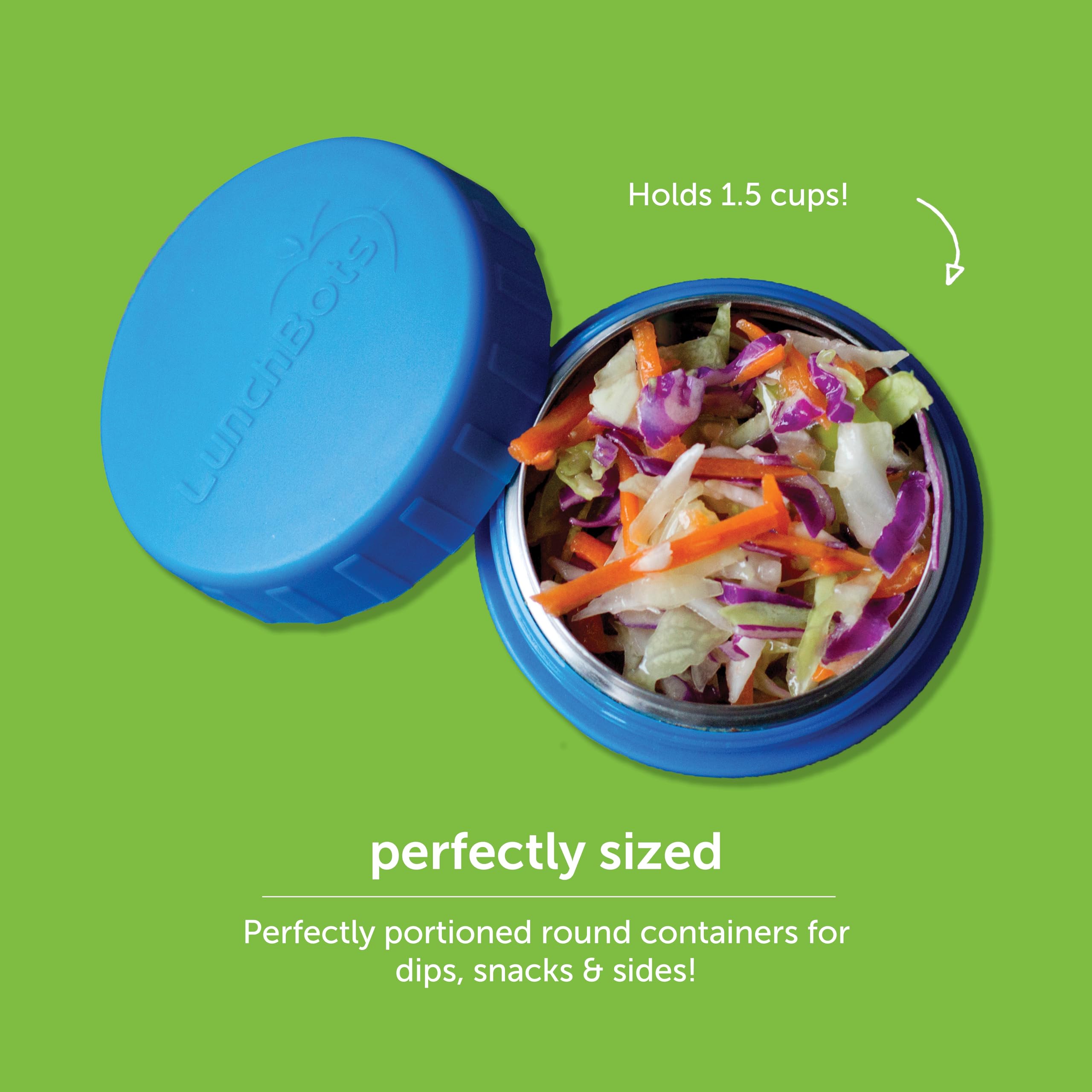 Lunchbots Rounds Leak Proof 4 Oz. Stainless Snack Container Jar, Set Of 2, Blue Lid