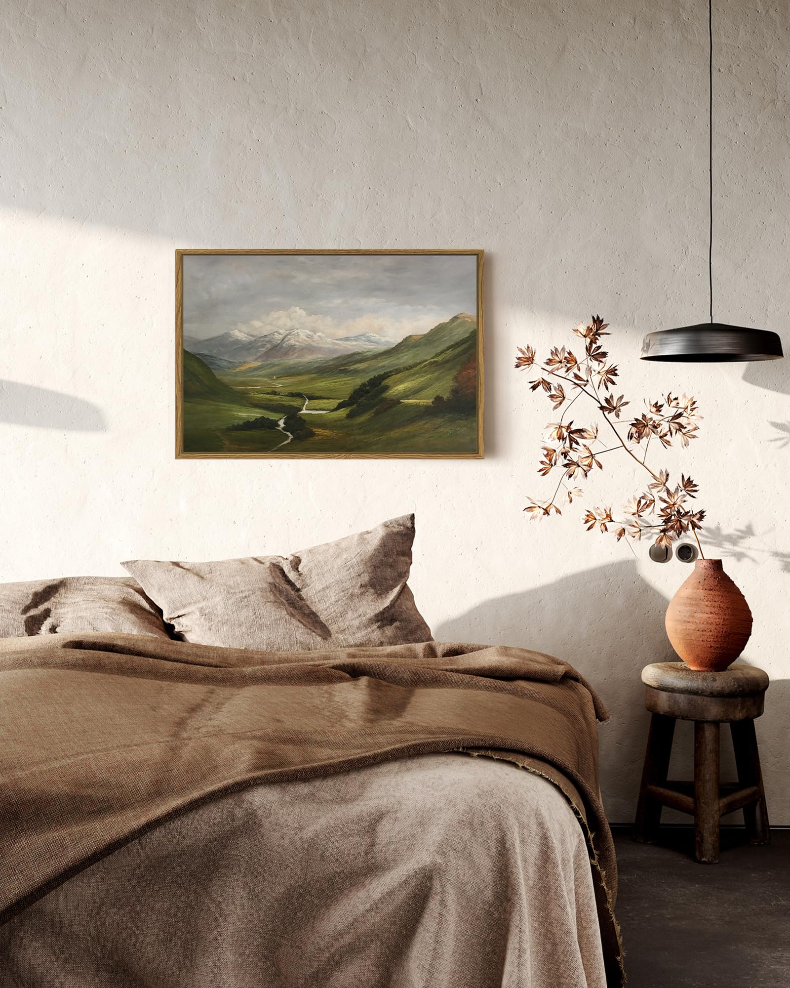 Shenify Landscape 16X24In Large Vintage Framed Canvas Wall Art Classical Mountain Range Valley Prints Farmhouse Bathroom Office