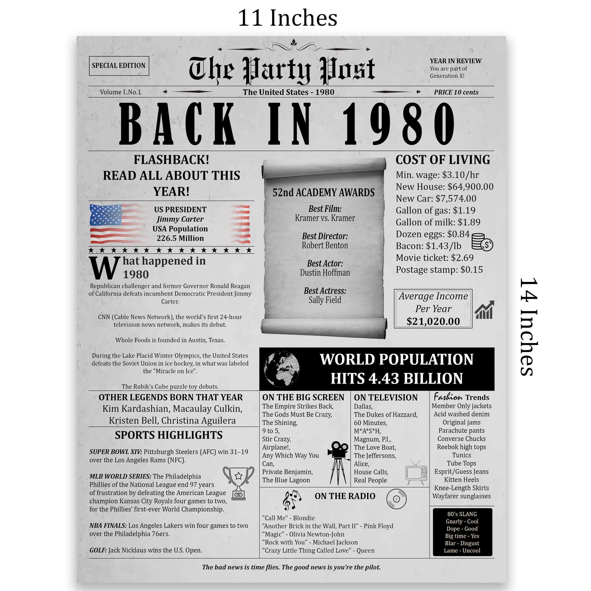 44Th Birthday Party Decorations Poster - 44 Years Ago Anniversary Card For Women And Men. Back In 1980 Home Decor Supplies For H