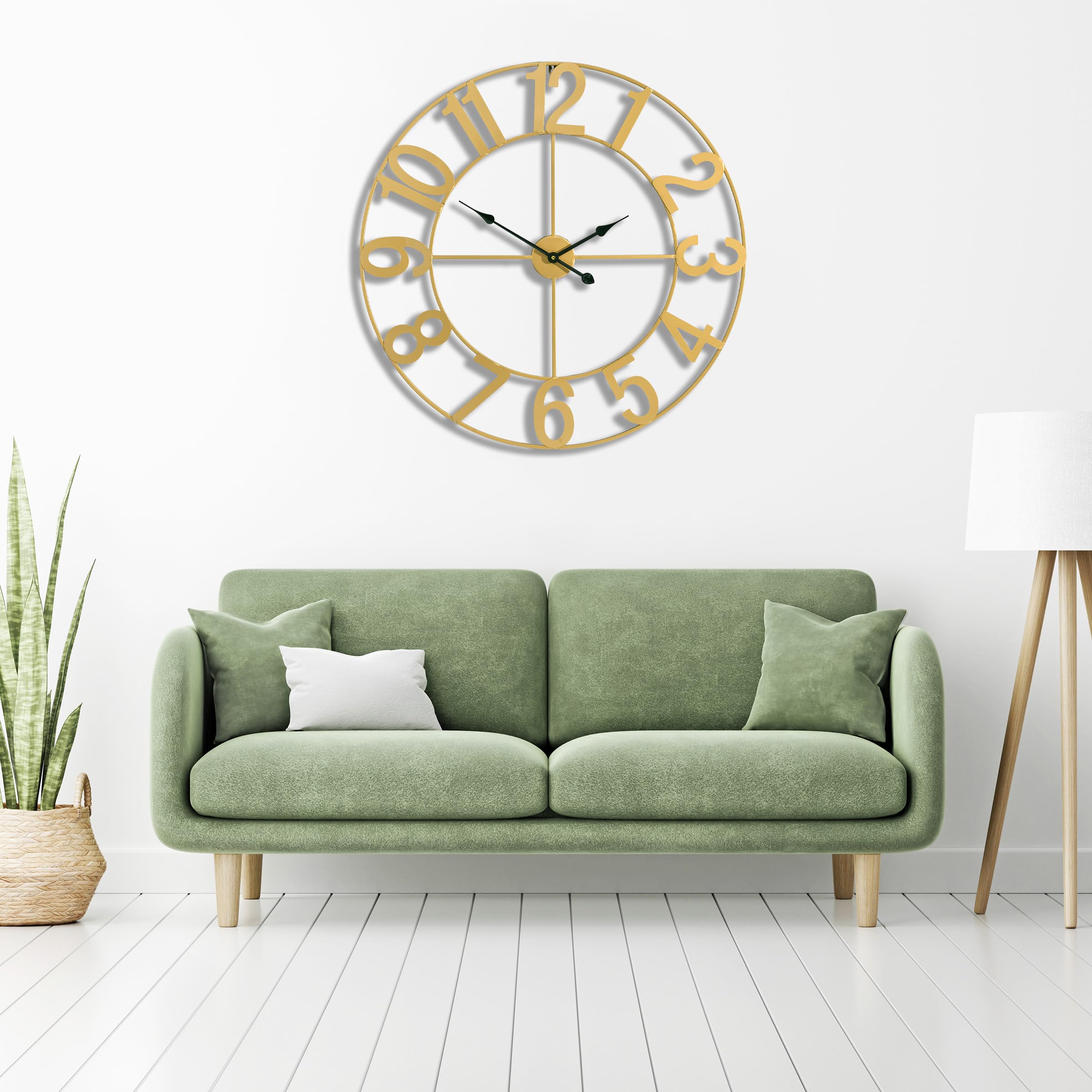 Sorbus 32-Inch Large Wall Clock - Decorative Gold Metal Clock with Black Hands - Silent, Battery Operated, Modern Wall Decor for