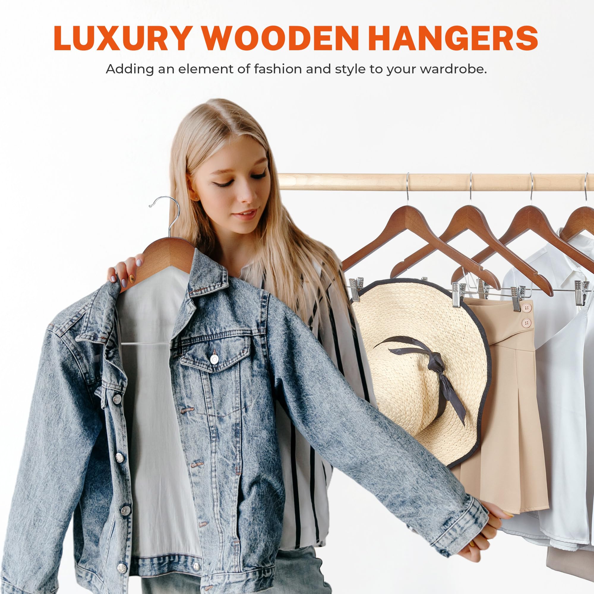 HOUSE DAY Wooden Hangers 12 Pack Hangers with Clips Wood Hangers Wooden Clothes Hanger Natural Smooth Finish Wooden Hanger Premium Wooden Hangers for Clothes Suit  Walnut