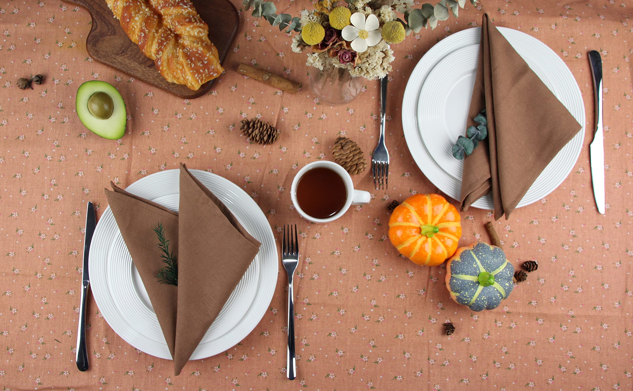 Infei Solid Color Cotton Linen Blended Thin Dinner Cloth Napkins - Pack Of 12 (40 X 40 Cm) - For Events & Home Use (Coffee)