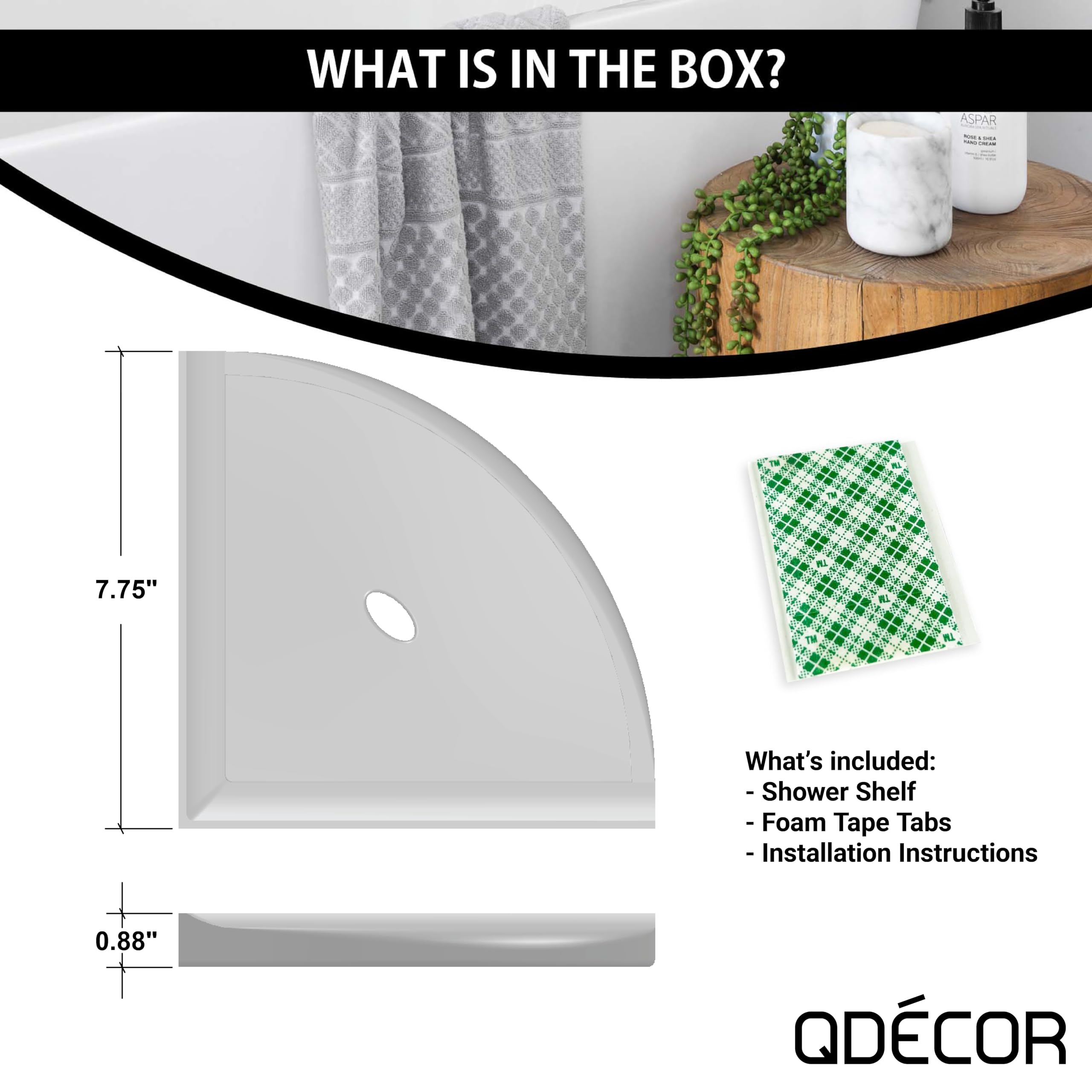 Questech Decor Corner Shower Shelf, Shower Shelf For Inside Shower Tiled Walls, Bathroom Shower Corner Storage, 8 Inch Corner Sh