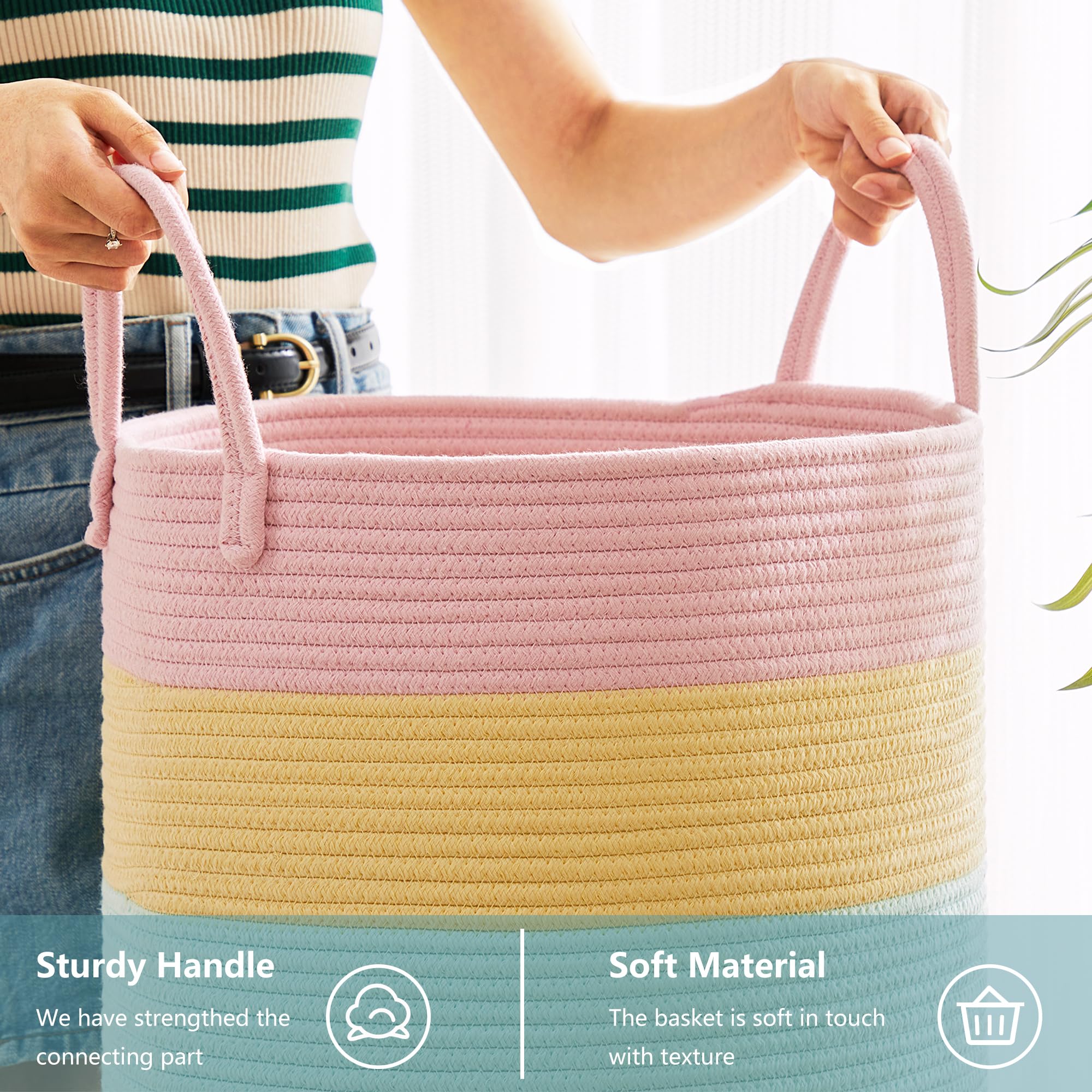 Mojoscend Rainbow Laundry Basket Hamper, 15Dx20H Inches Large Rainbow Hamper For Nursery Girl, Tall Blanket Basket For Living Ro