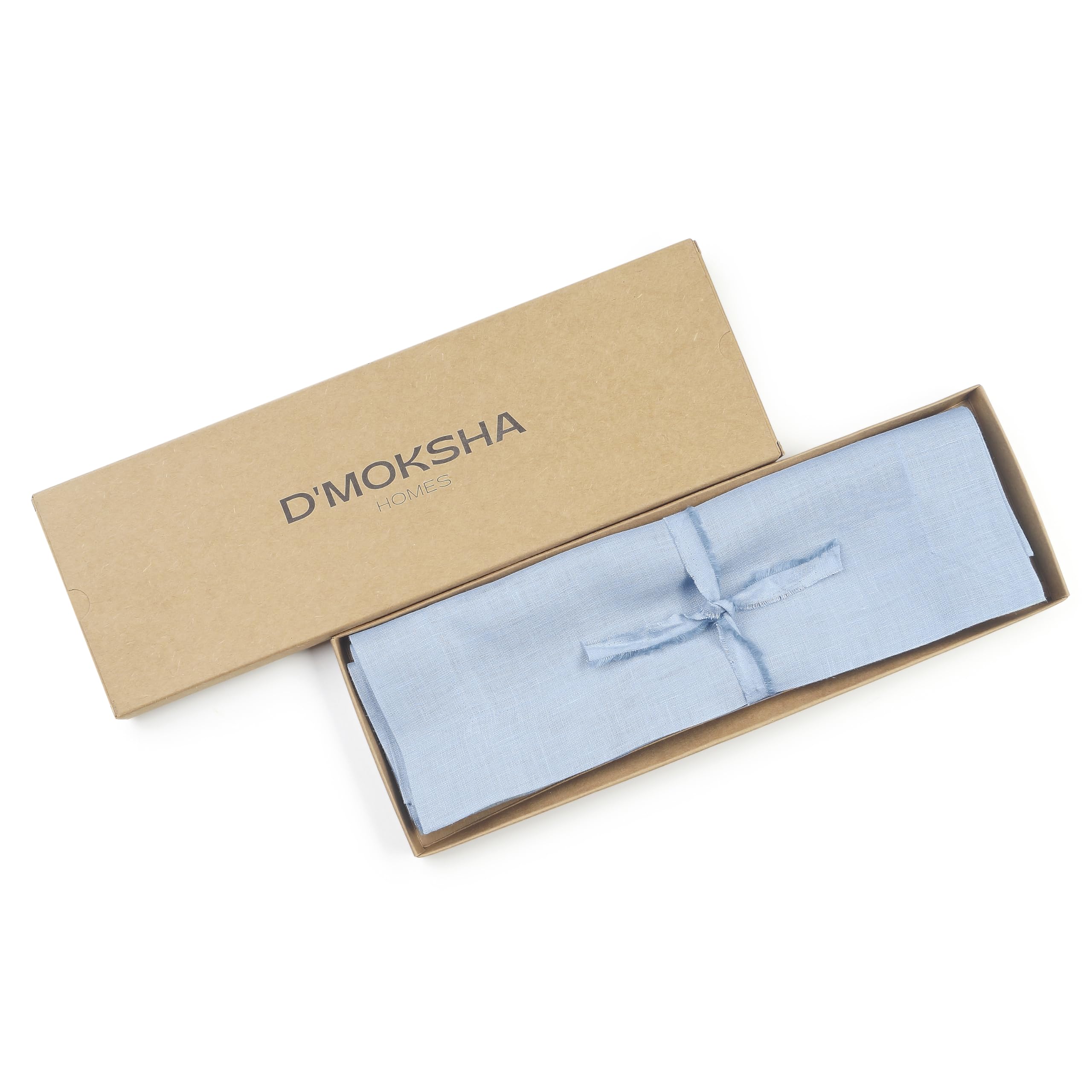 D'Moksha Homes Linen Placemats Set Of 4-100% Pure Linen Powder Blue Placemats 14 X 19 Inch - Washable Powder Blue Placemats For
