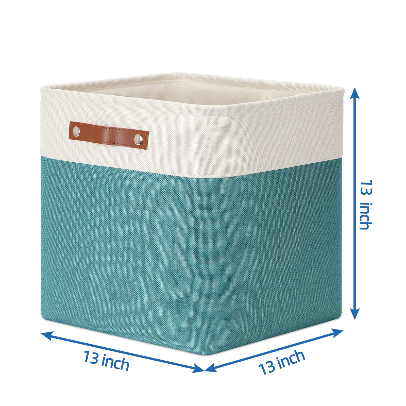 Temary Fabric Storage Cubes 13x13 Storage Baskets for Organizing  Large Fabric Storage Bins with Handles Cube Storage Baskets for Storage Clothes  Toys  Books (White&Teal)