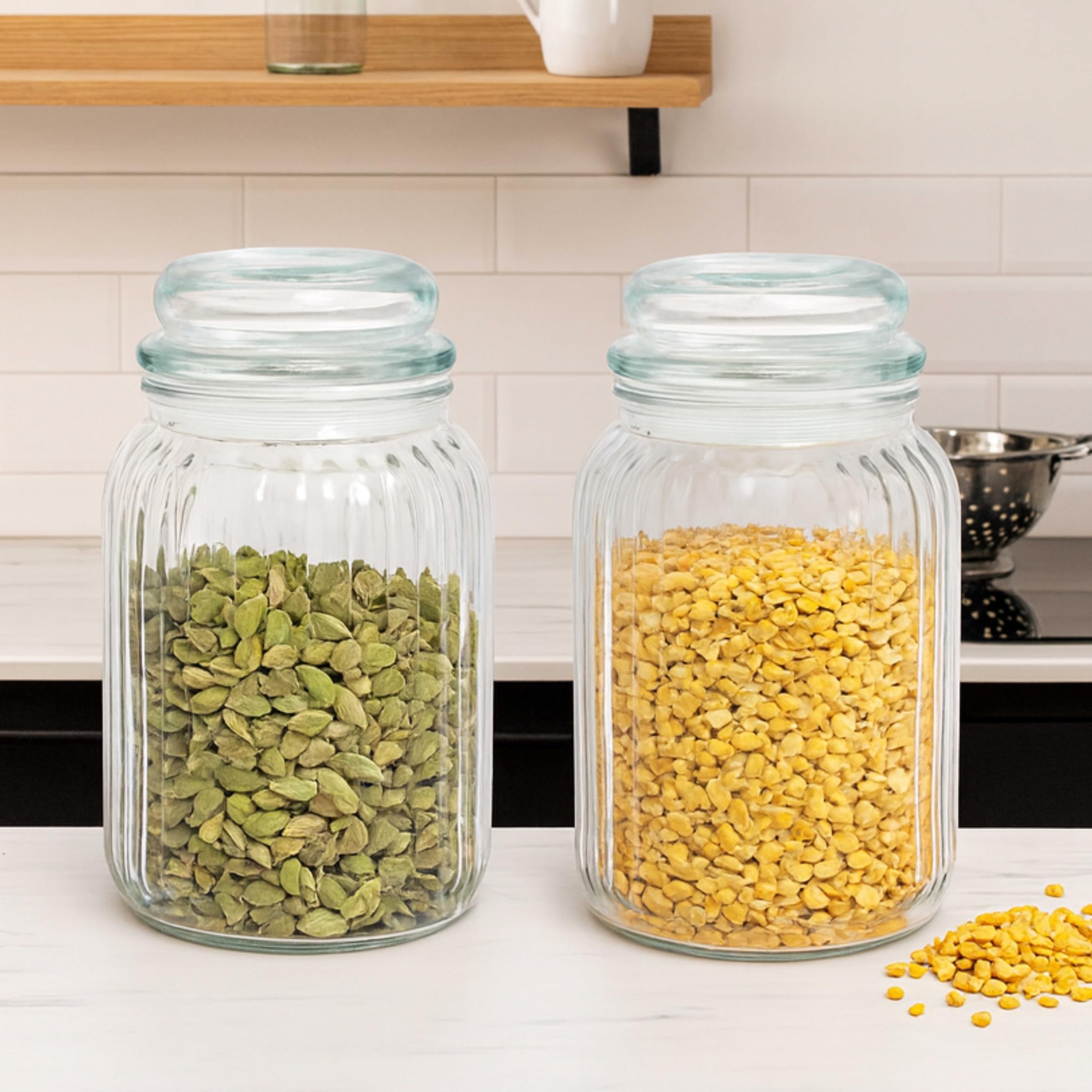 Pure Source India Glass Storage Jar  1000 Ml, 2 Pieces, Transparent