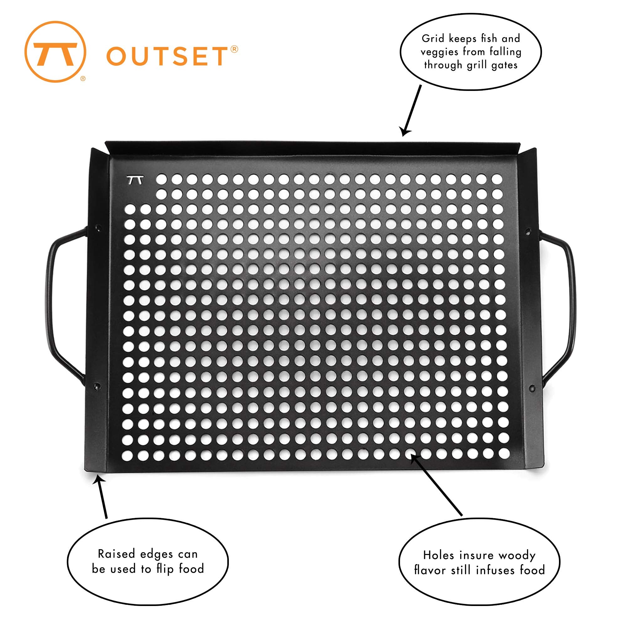 Outset 76452 Non-Stick Grilling And Bbq Grid, 7'' X 11'', 14'' X 11'', Set Of 2 Black