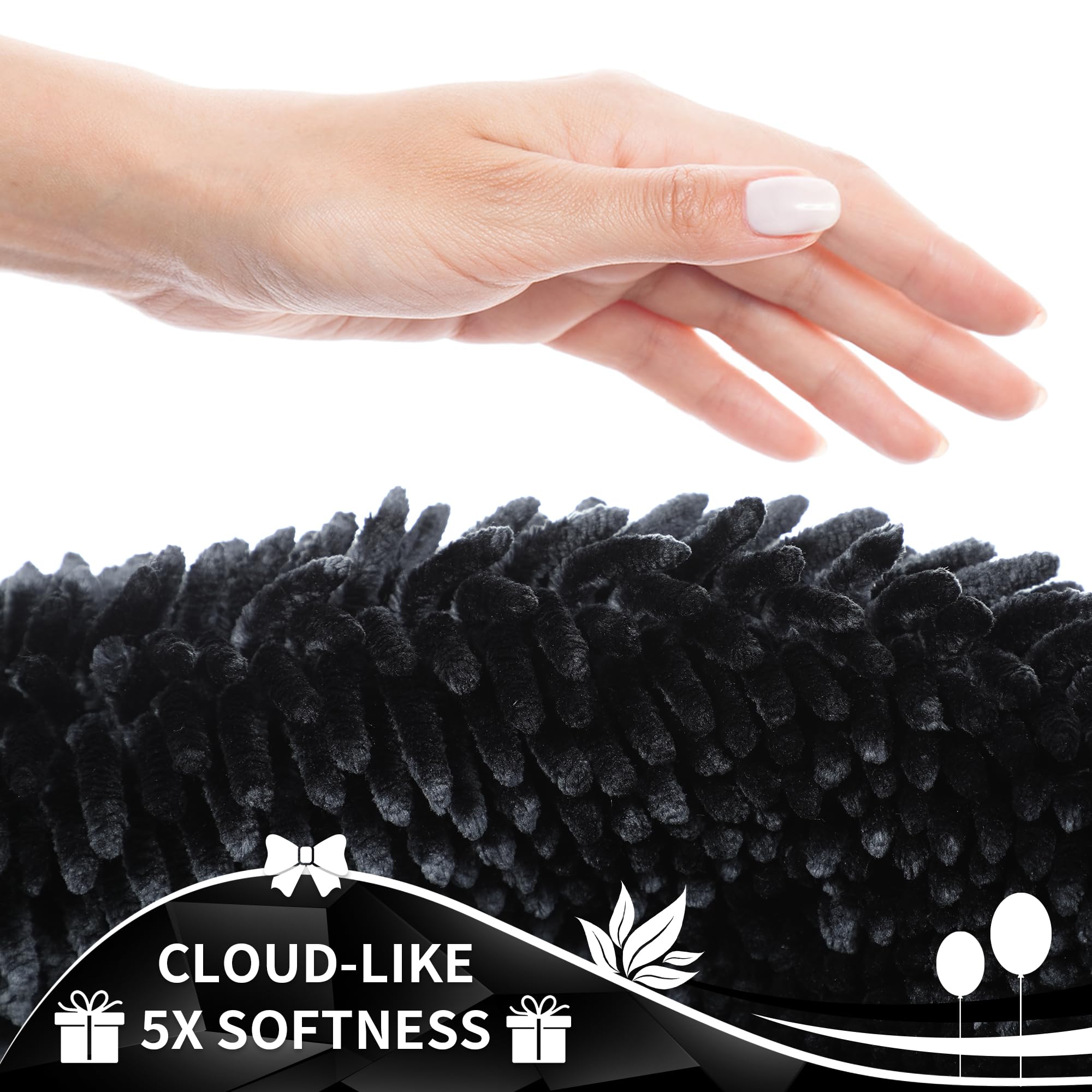Yimobra Luxury Chenille Bathroom Rug Mat  Extra Soft and Absorbent Shaggy Bath Rugs Non Slip  Machine Wash and Dry  Plush Carpet  Runner Mats for Tub  Shower  and Bath Room  44.1 x 24 Inches  Black