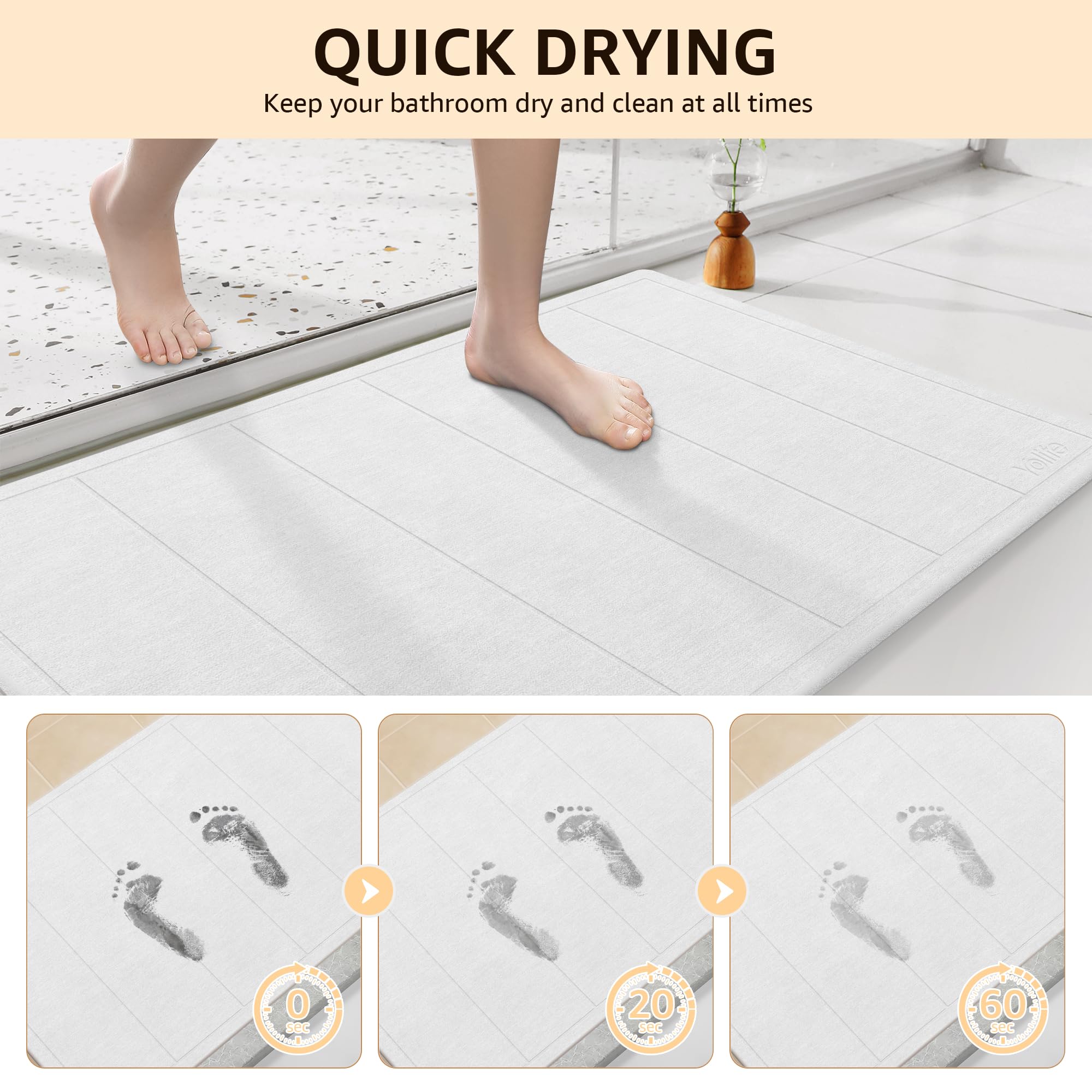 Yolife 32''X 20'' Stone Bath Mat Large, Diatomaceous Earth Bath Mat For Bathroom, Super Absorbent Quick Drying Stone Shower Mat,