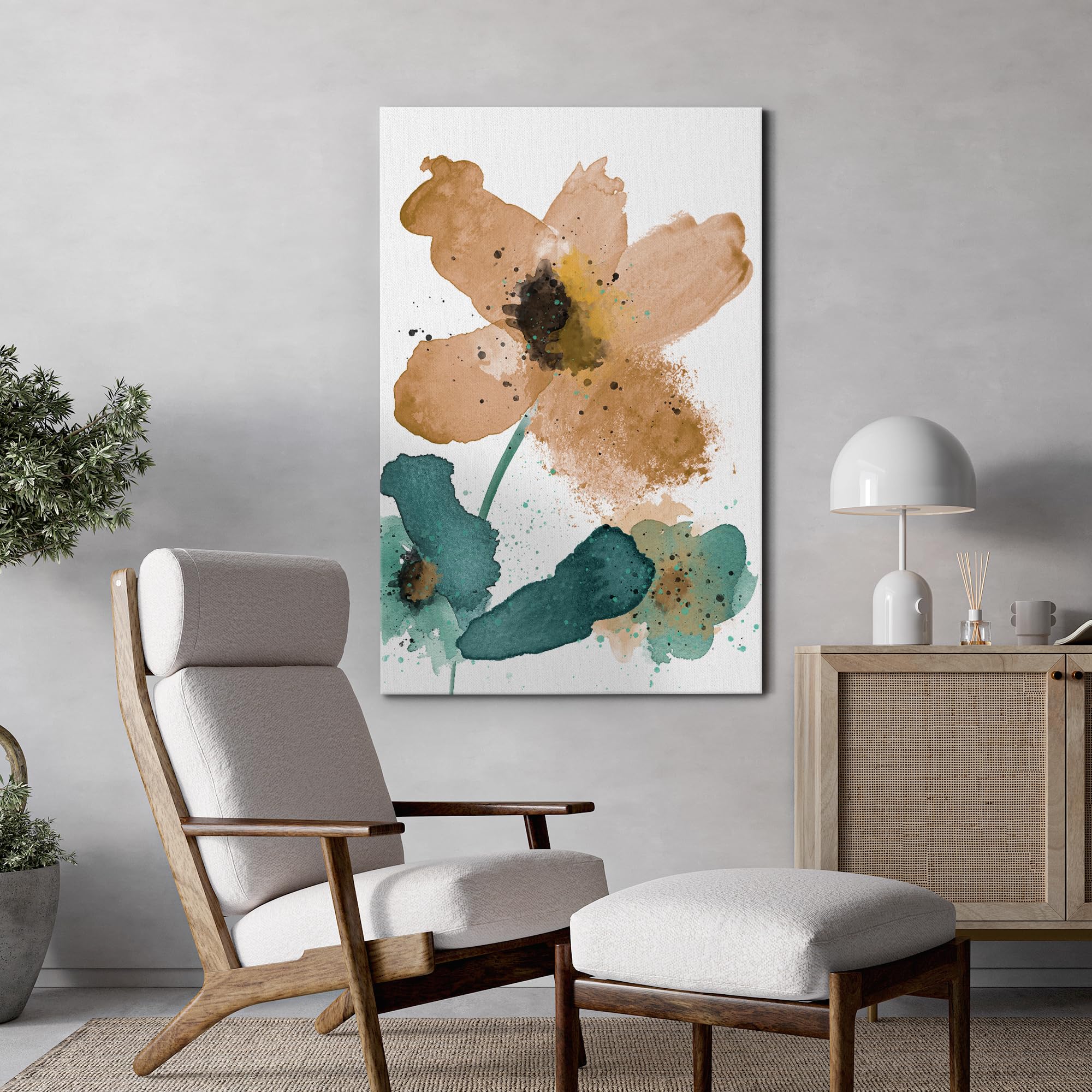 Wall26 Canvas Print Wall Art Watercolor Explosion Orange & Green Daisies Floral Botanical Illustrations Minimalism Glam Multicol