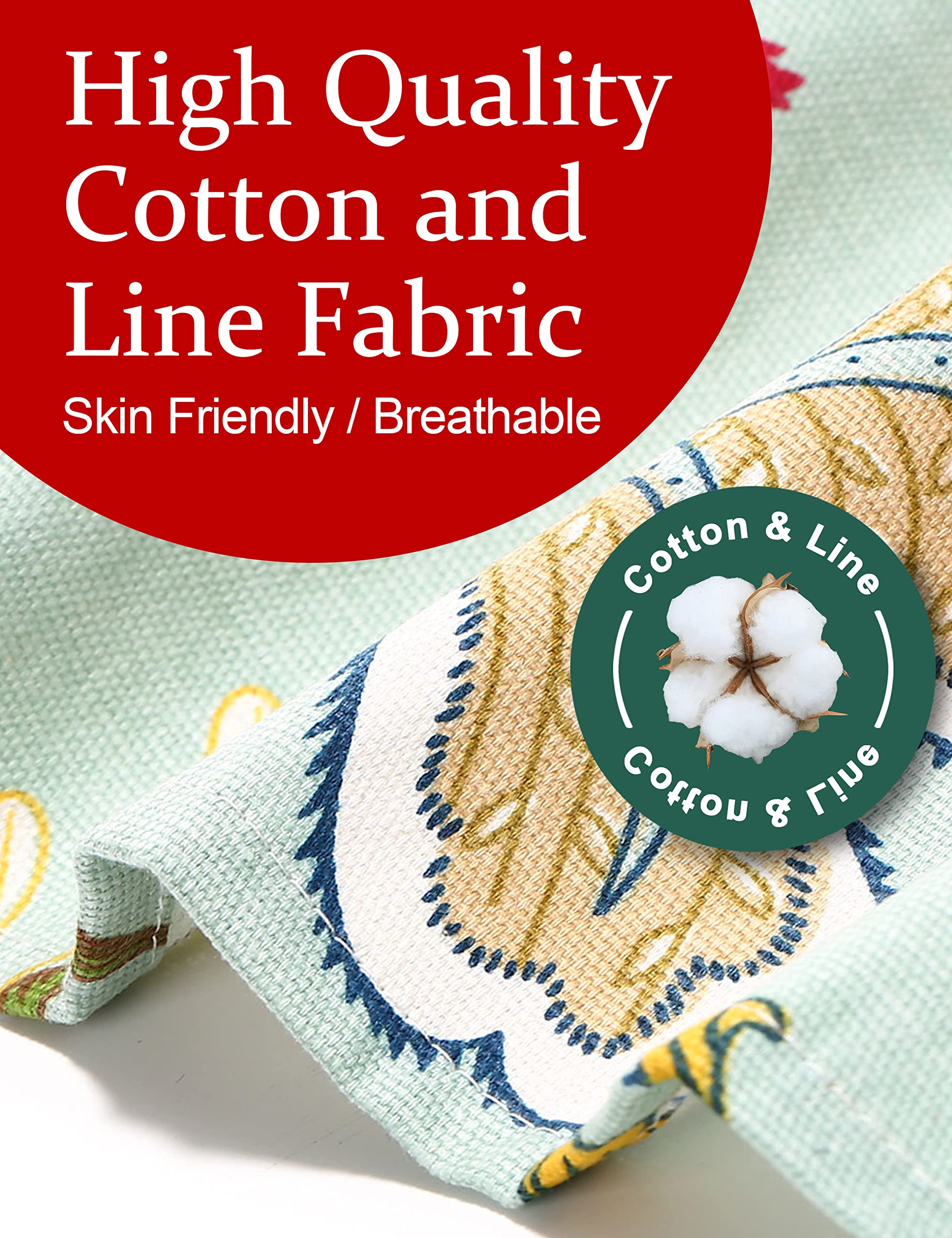 APRONNER Big Plus Size Aprons for Women with Pockets Cotton Linen Baking Kitchen Cooking Green Flower