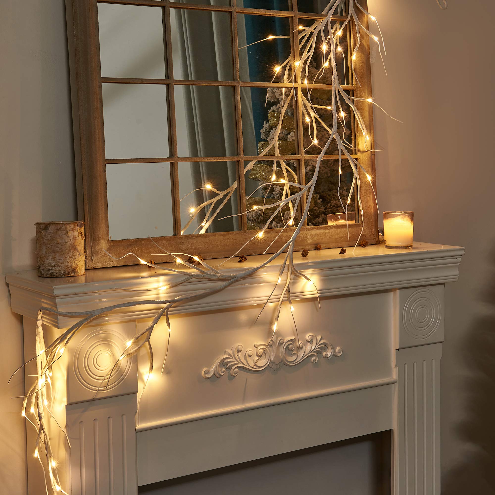 Vanthylit Lighted Christmas Garland, 6 FT White Birch Garlands with 48 LED Warm White Lights, Waterproof Outdoor White Twig Bran