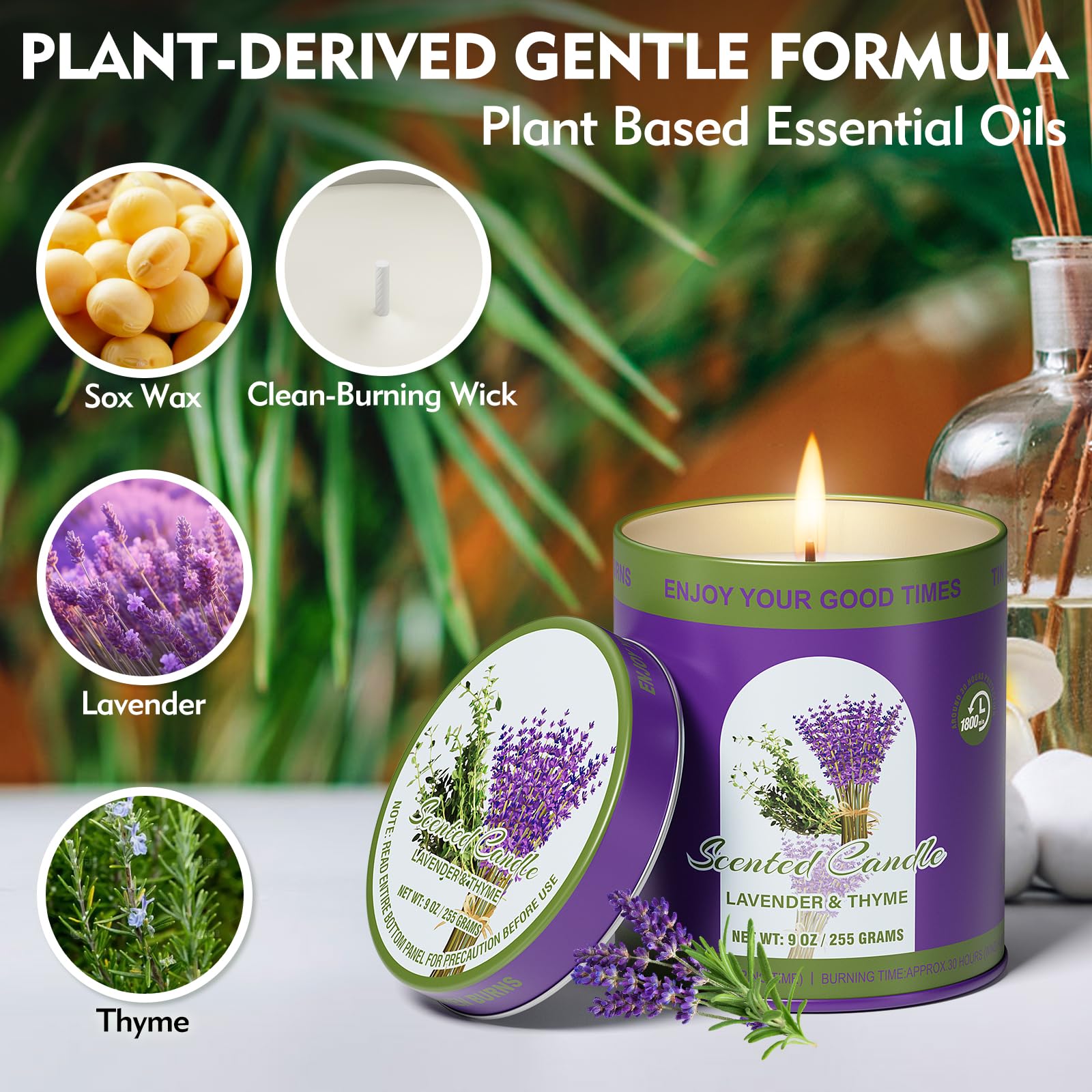 2 Pack Scented Candles (90 Total Burn Hours) - Soy Wax Candles 9 oz Each in Tin - Long Lasting Aromatherapy Candle Gift Set (Lav