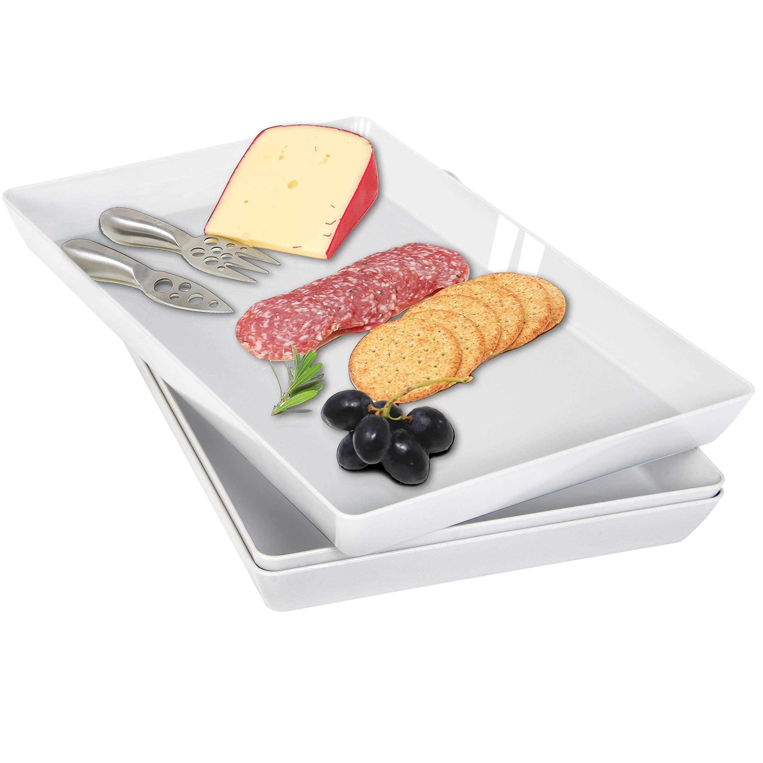 Youngever 3 Pack Plastic Serving Trays, Serving Platter for Parties, Sturdy ABS Material, 15 inch x 10 inch (White)