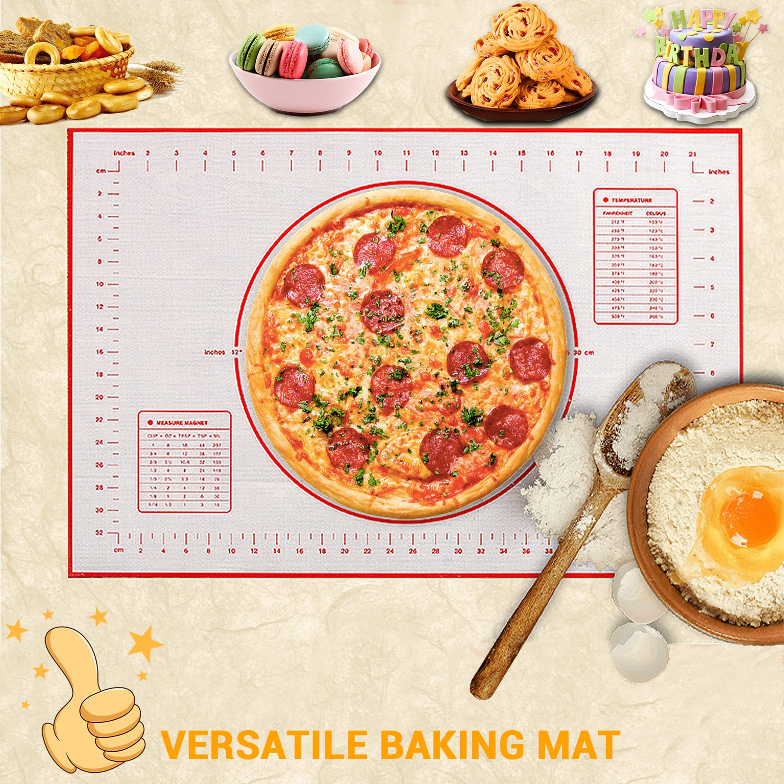 Silicone Baking Mat, Qidoe (16''X 24'') Extra Thick Non Stick Baking Mat With Measurement Fondant Mat/Dough Rolling Mat/Counter