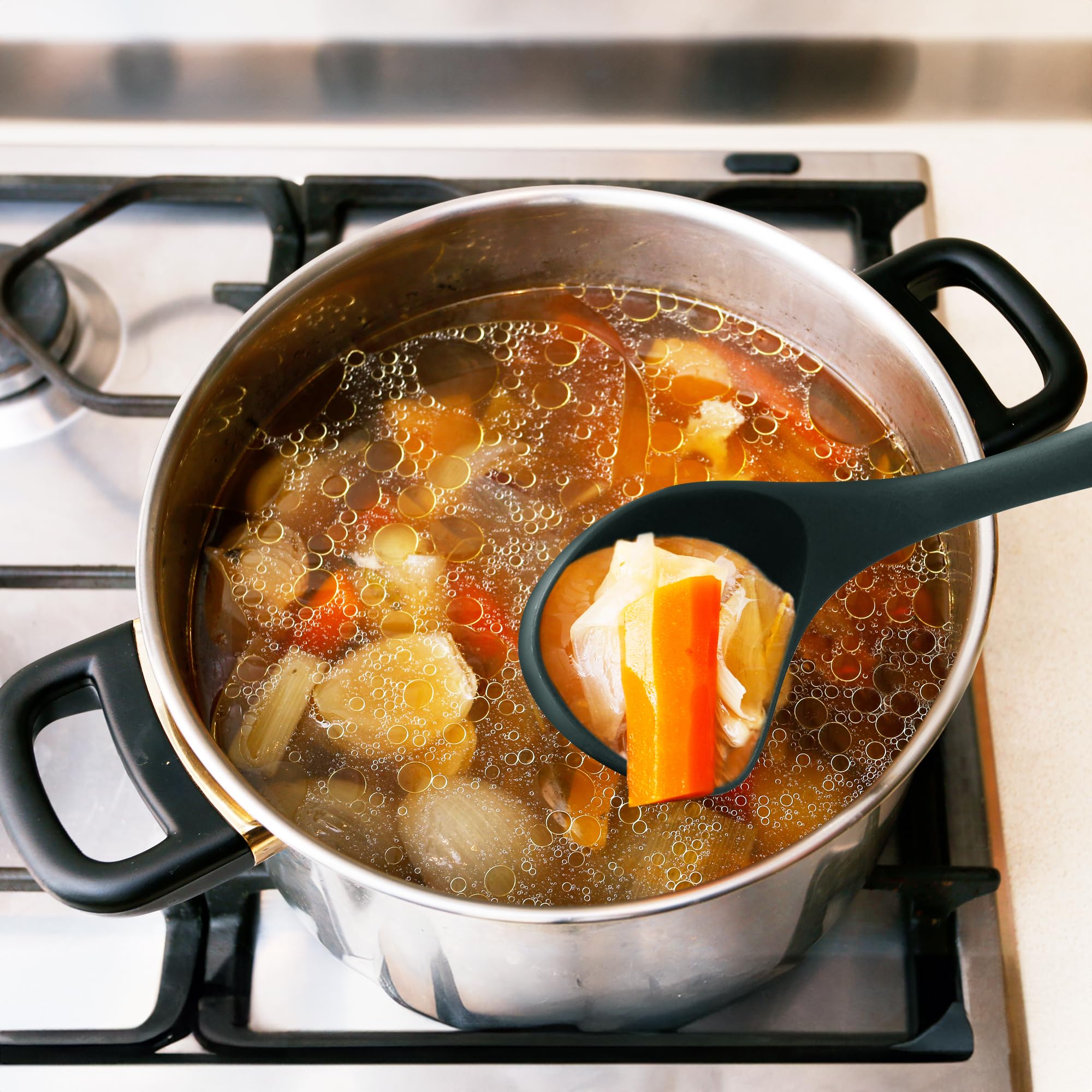 Zulay Soup Ladle Spoon With Comfortable Grip - Cooking And Serving Spoon For Soup, Chili, Gravy, Salad Dressing & Pancake Batter