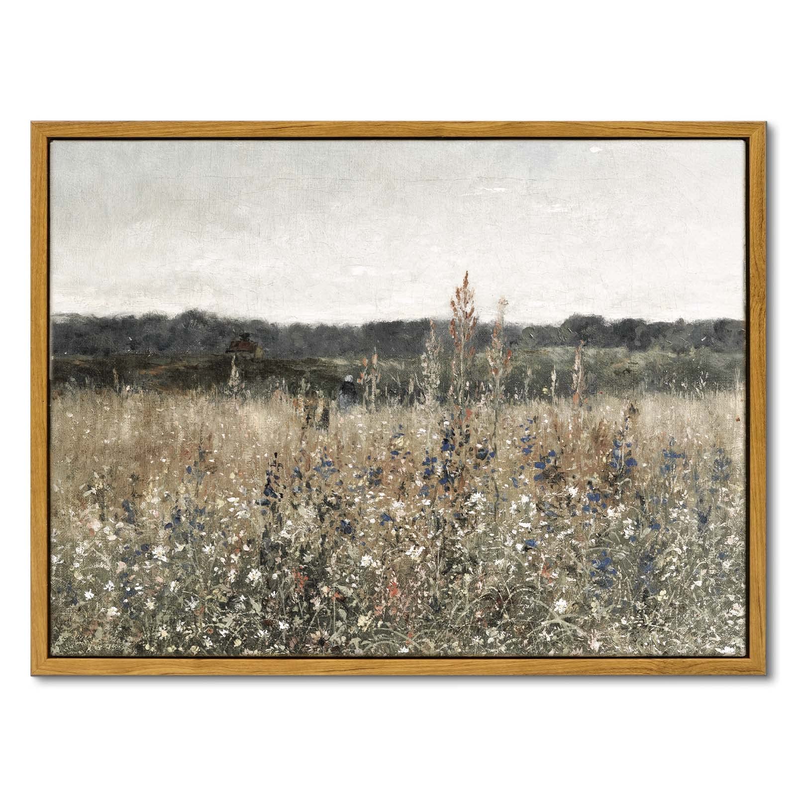 Insimsea Framed Wall Art Decorations Classical Oil Painting Canvas Prints Champ Fleuri Vintage Wall Art For Home Room Bathroom D