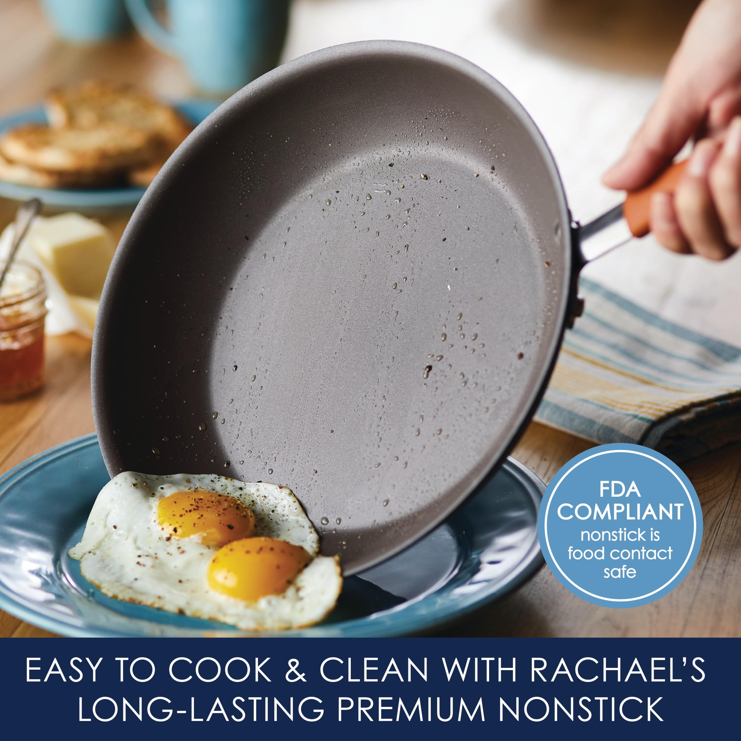 Rachael Ray Cucina 12-Piece Cookware Set, Hard Anodized Nonstick, Gray with Orange Handles, Model 87635