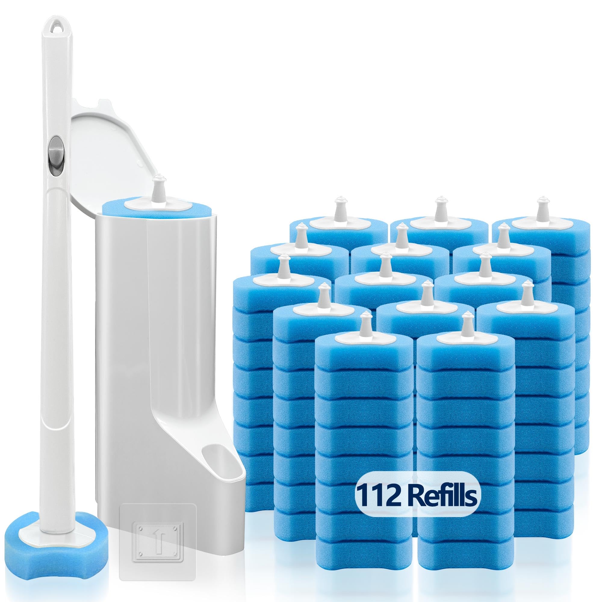 Disposable Toilet Brush With 112 Refills, Toilet Bowl Wand And Holder, White Toilet Cleaning Brush, Toilet Bowl Wand Kit Wall-Mo