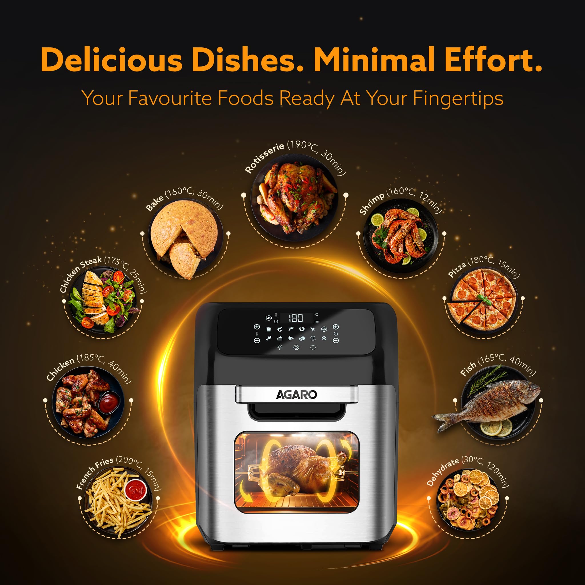 AGARO Regency Air Fryer For Home, 12L, Family Rotisserie Oven, 1800W, 9 Preset Menu, Electric Air Fryer Toaster Oven, Digital Di