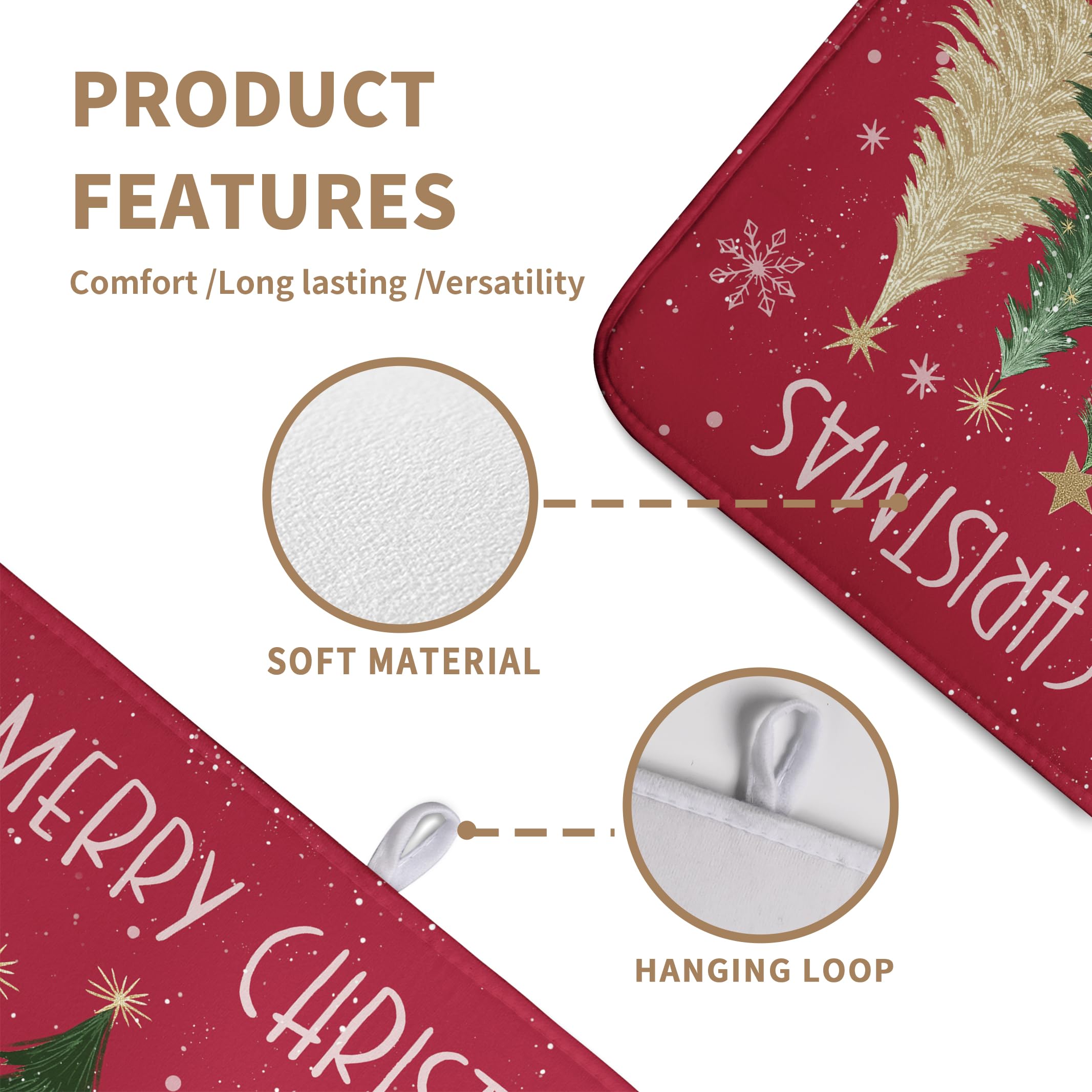 Wnoesat Merry Christmas Dish Drying Mat for Kitchen Counter 18x24 Inch Red Xmas Tree Snowflakes Drying Pad Winter Holiday Absorb