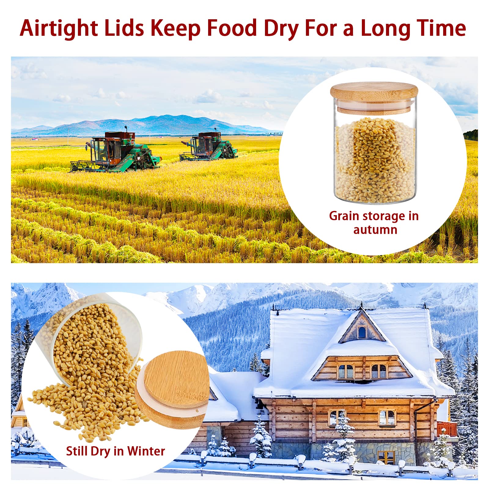 Slifejars - Glass Jars With Bamboo Lids 16 Oz, 12Pcs Glass Food Storage Jars With Rewritable Labels, Bamboo Lid Jars For Kitchen