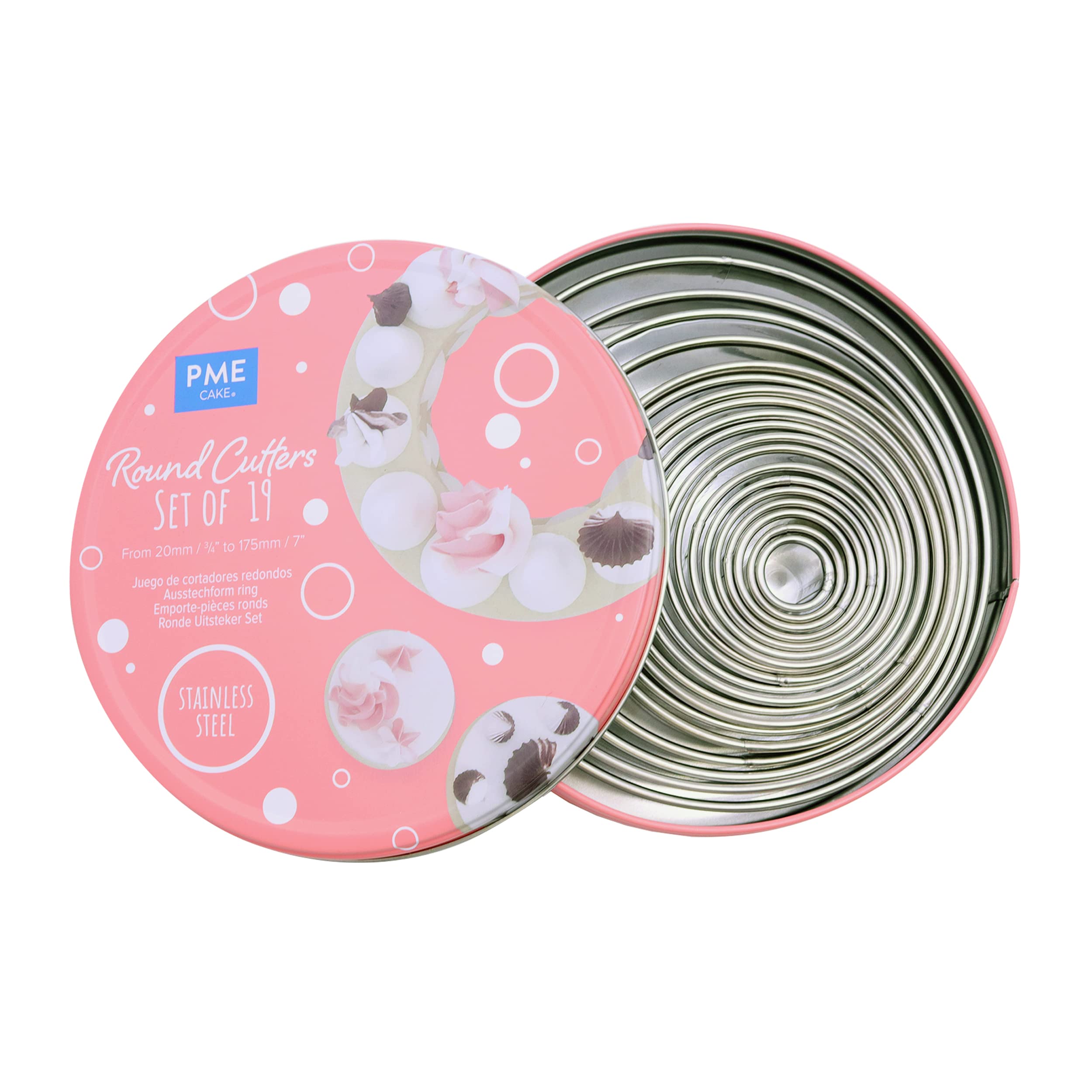 Pme Round Stainless Steel Cutters-Set Of 19, Standard, Siler