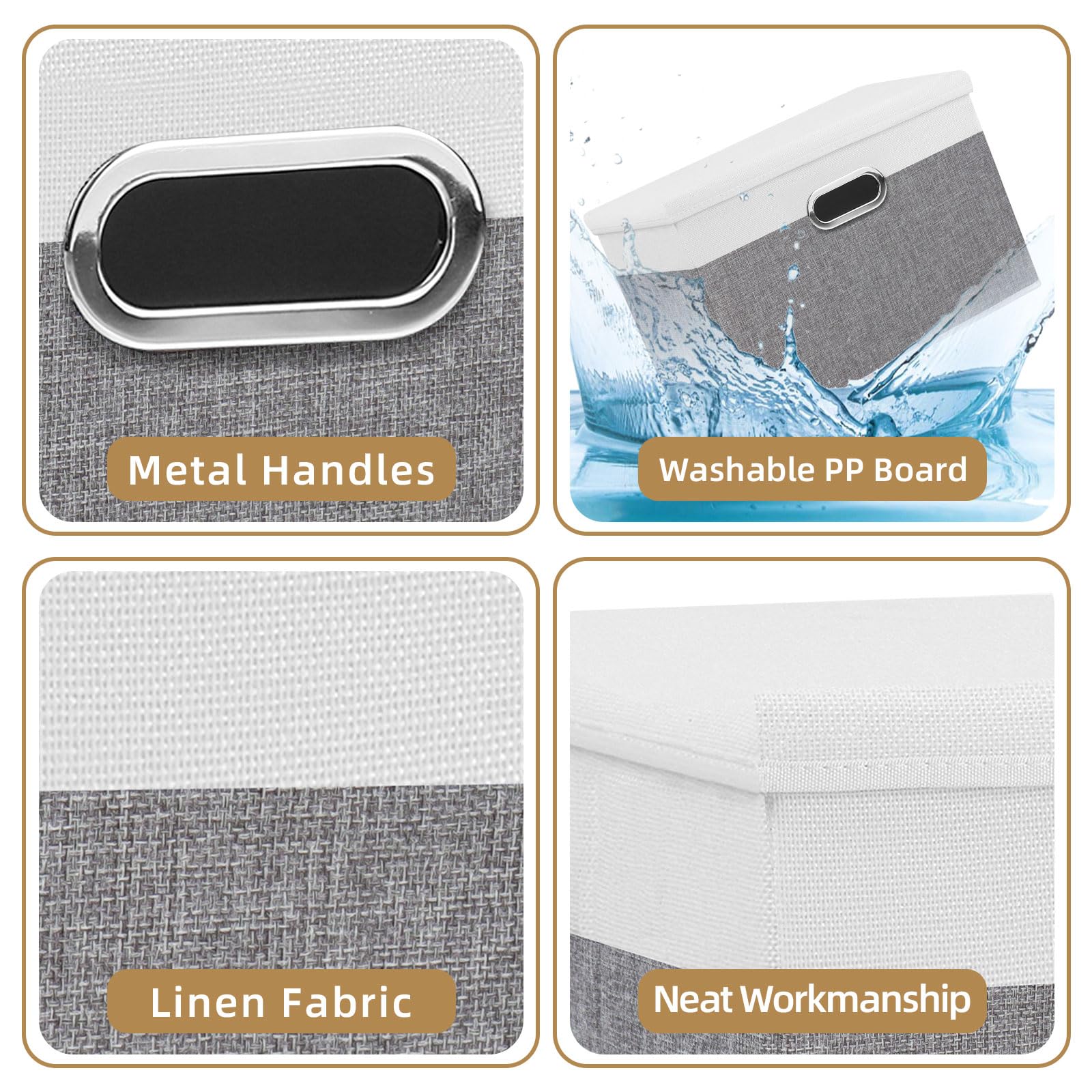 Yawinhe Collapsible Storage Box (5-Pack) 15x9.8x9.8in Waterproof Storage Basket Bins  with Lids and 2 Handles  for Clothes  Closet Organizers and Storage Containers  White/Gray  USNK066WGL-5