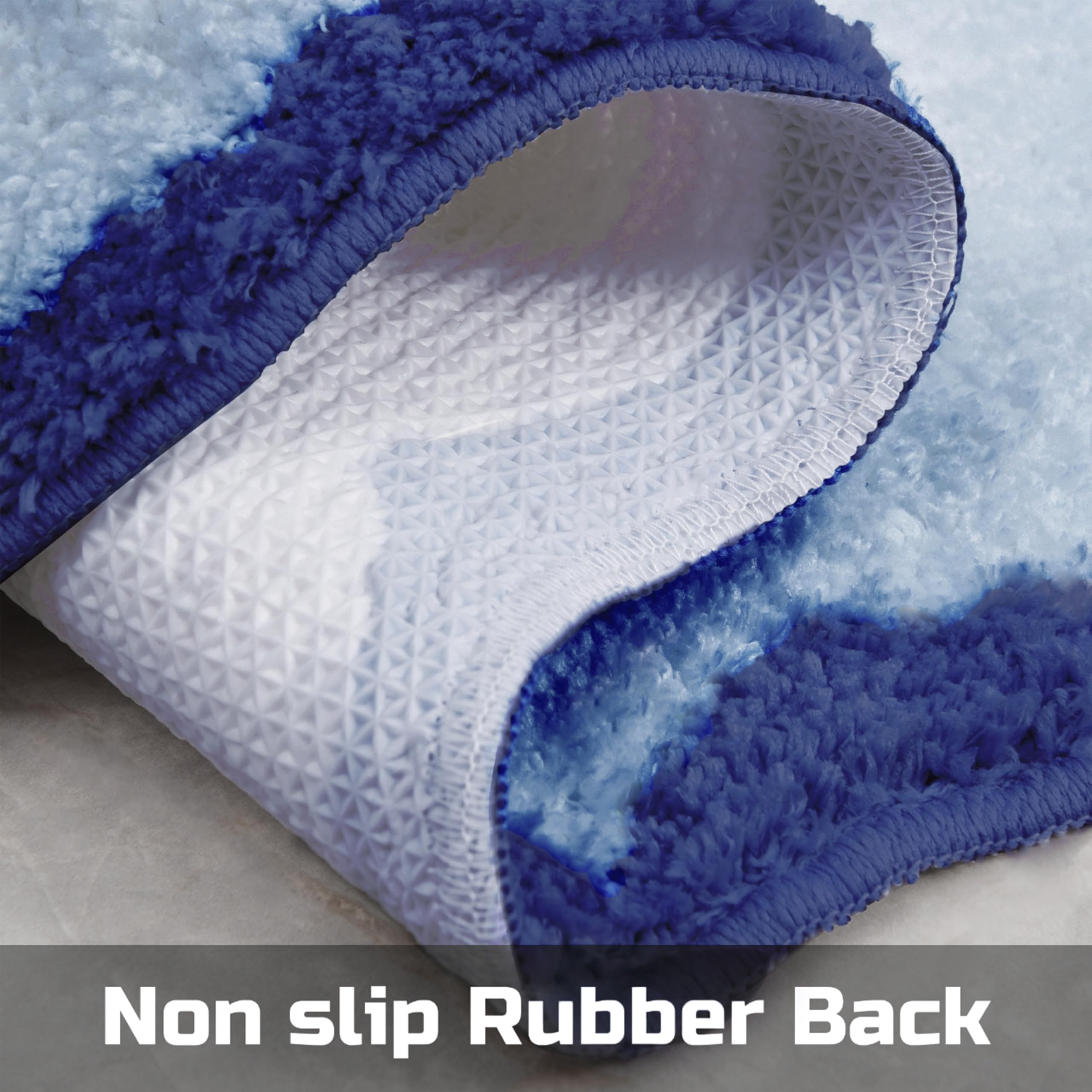 Luxury Microfiber Bathroom Rugs, Navy Scalloped Piping Blue Bath Rug Cute Aesthetic Coastal Nautical Bath Mat For Bathroom, Tub,