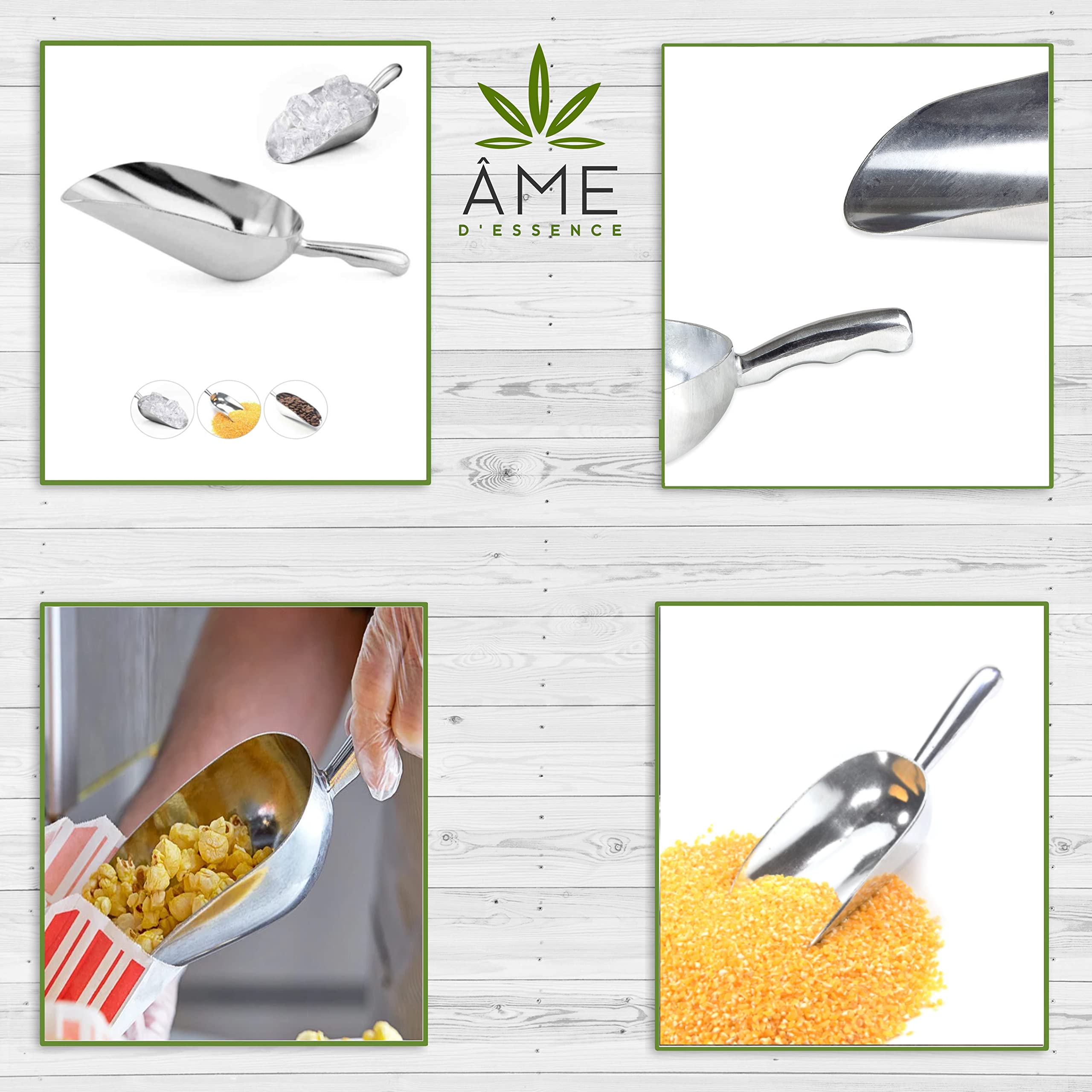 Ame D'Essence 12-Ounce Durable Aluminum Scoop - Rust-Resistant, Lightweight And Easy To Clean Kitchen Utensil (Gripped Handle)