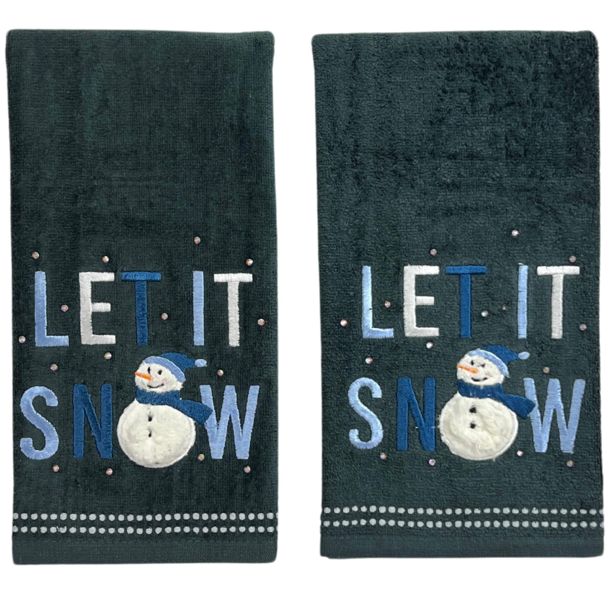 Serafina Home Christmas Winter Hand Towels, Embroidered Snowman Let It Snow, 2 Piece Set, 16 X 25 Inches, Dark Gray, Holiday Bat