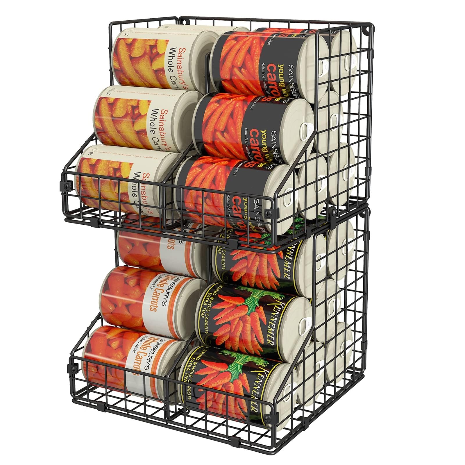 Stackable Can Organizer For Pantry With 2 Adjustable Dividers, Soda Can Organizer, Can Storage Dispenser Holds Up To 28 Cans, 2