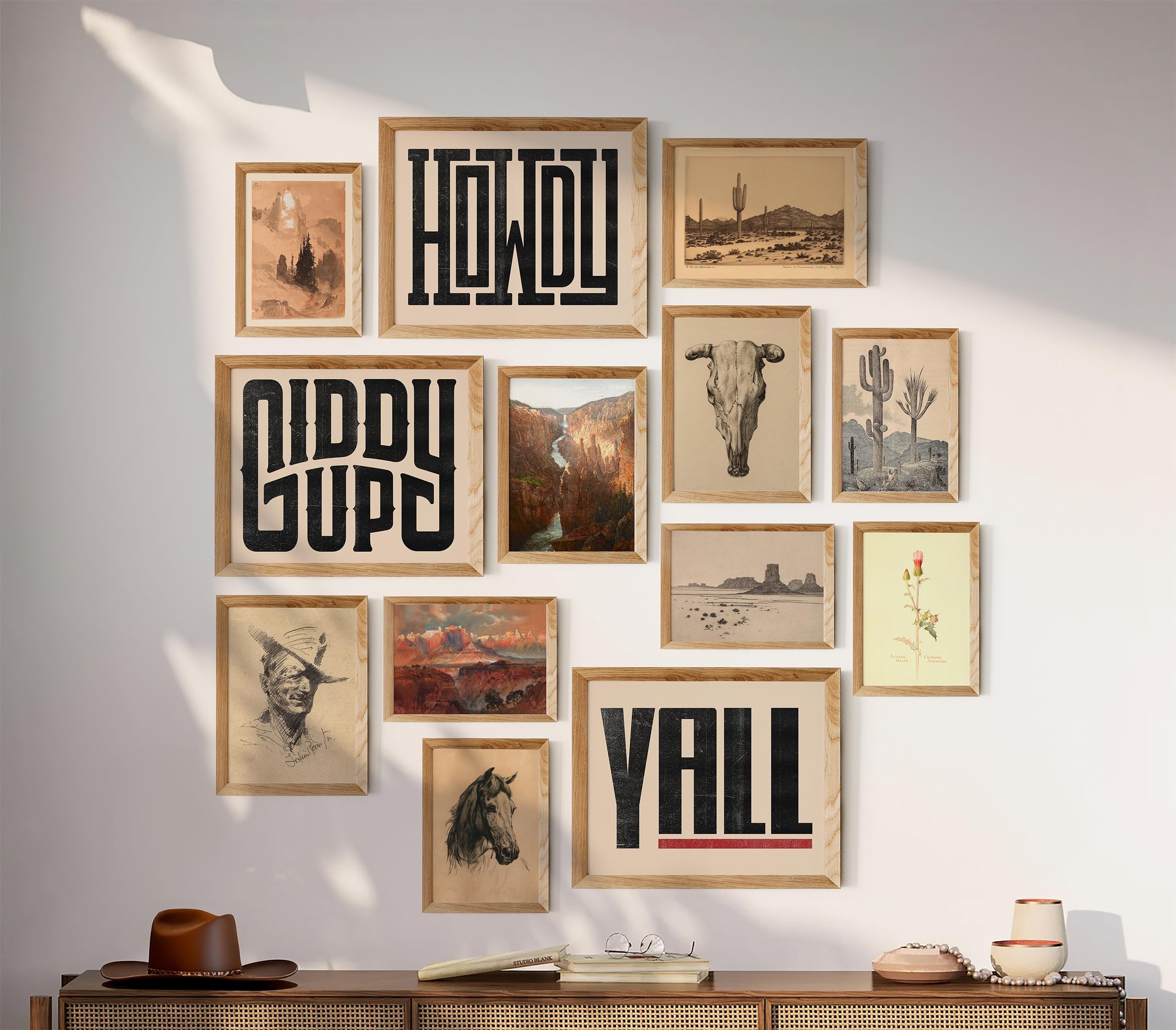 Waschbr Western Wall Decor, Farmhouse Posters, Boho Ranch Desert Southwest Wall Collage Kit, Western Aesthetic Art Pictures For