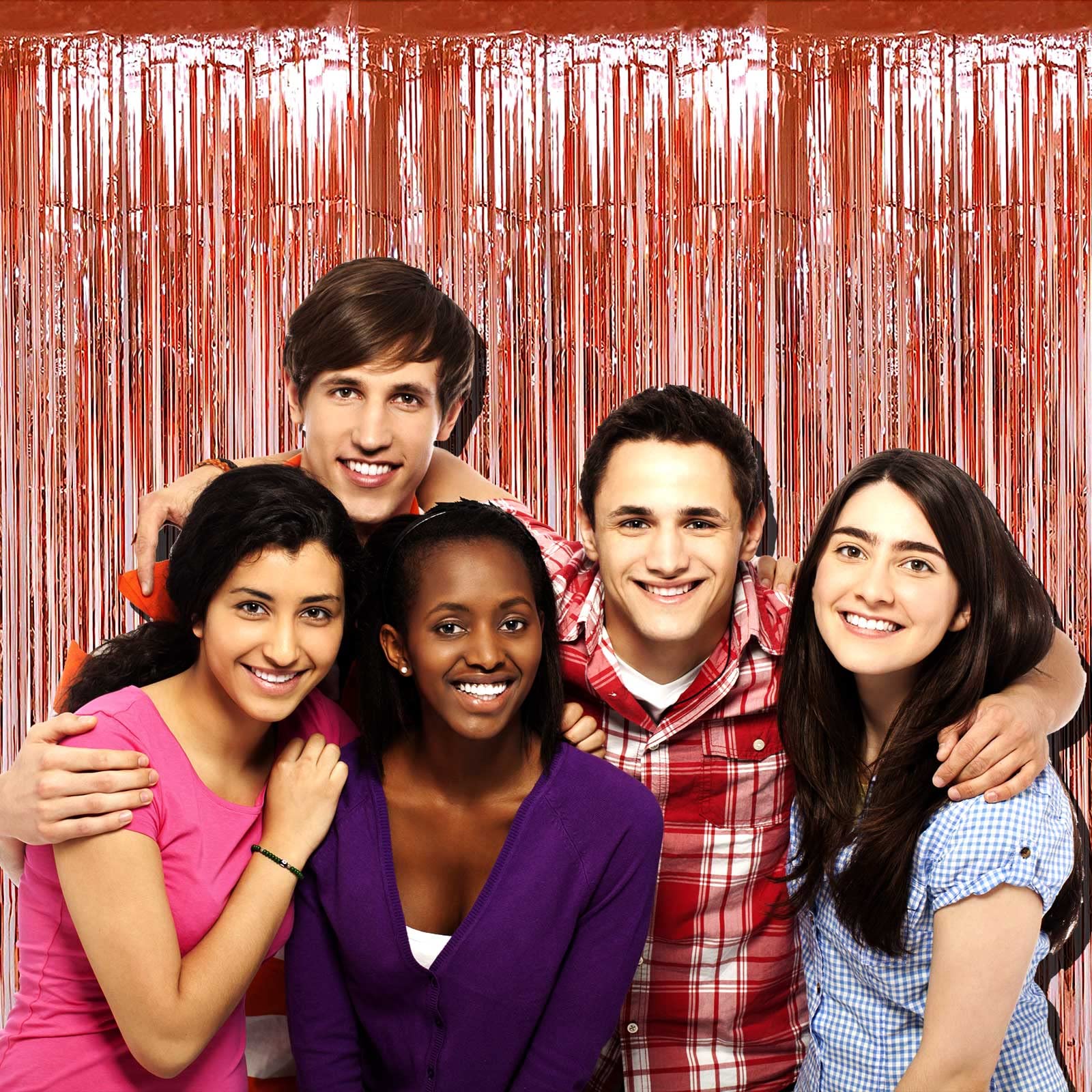 Halloweendecorate 4 Pack Rose Gold Foil Fringe Curtain Backdrop, 3.28Ft X 9.84Ft Metallic Tinsel Foil Fringe Streamers Curtains