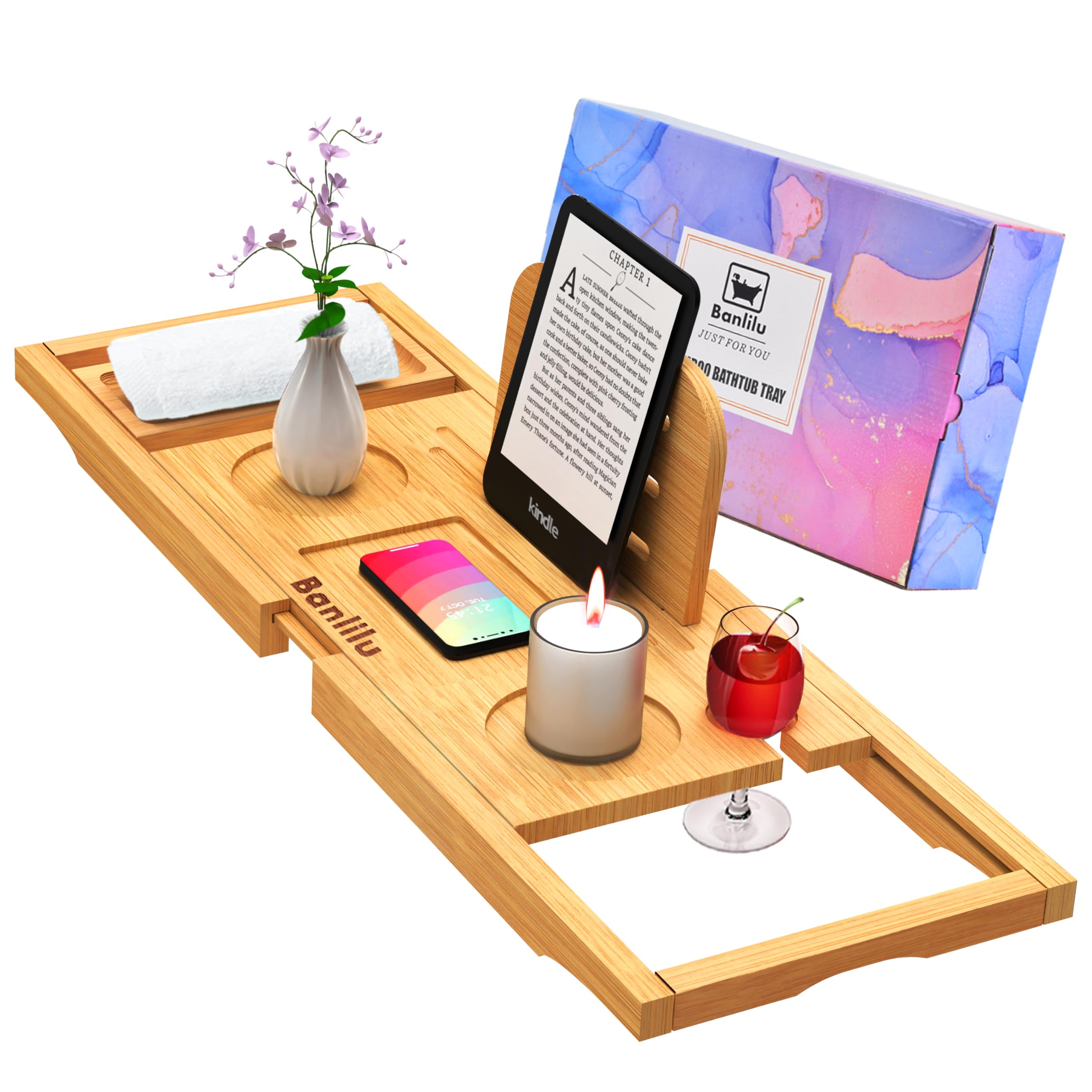 Luxury Bathtub Caddy Tray - Bath Tray Expandable - Bath Tub Tray Table For Bathtub - Bath Caddy Tray For Bathtub, Ajustable Size