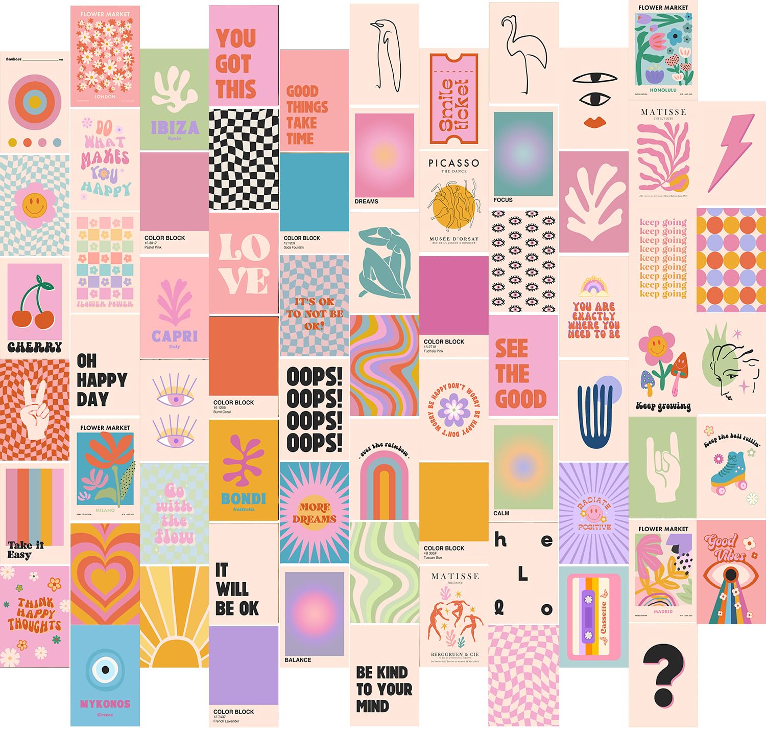 Preppy Room Decor, 70Pcs Preppy Wall Collage Kit Aesthetic Pictures, Cute Preppy Wall Decor, Trendy Pink Photo Collage Kit 4''X6