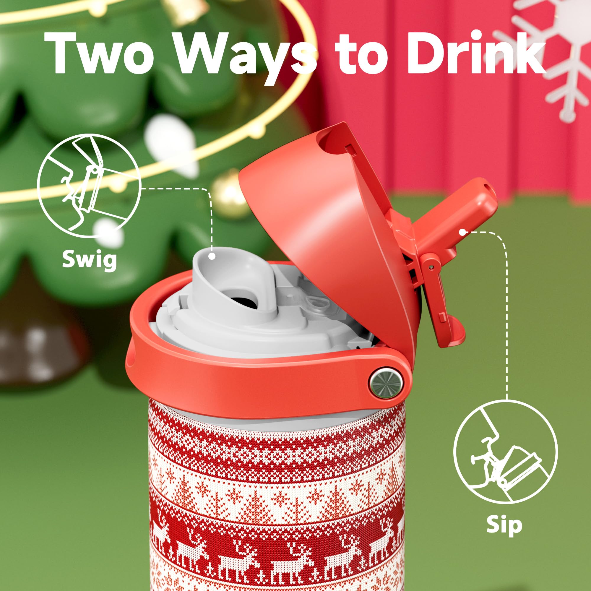 24 oz Insulated Water Bottle for Christmas: Meoky Stainless Steel Water Bottle with Straw and Spout Lid - Leak Proof, Cold for 2