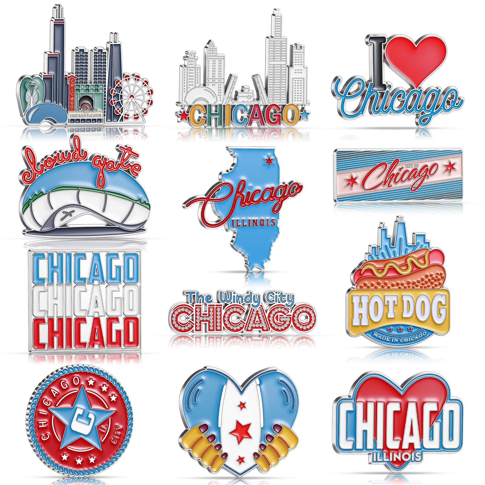 Konohan 12 Pcs Chicago Magnets for Refrigerator Metal USA Fridge Magnet Magnetic Chicago Souvenirs Gifts USA City Magnetic Refri