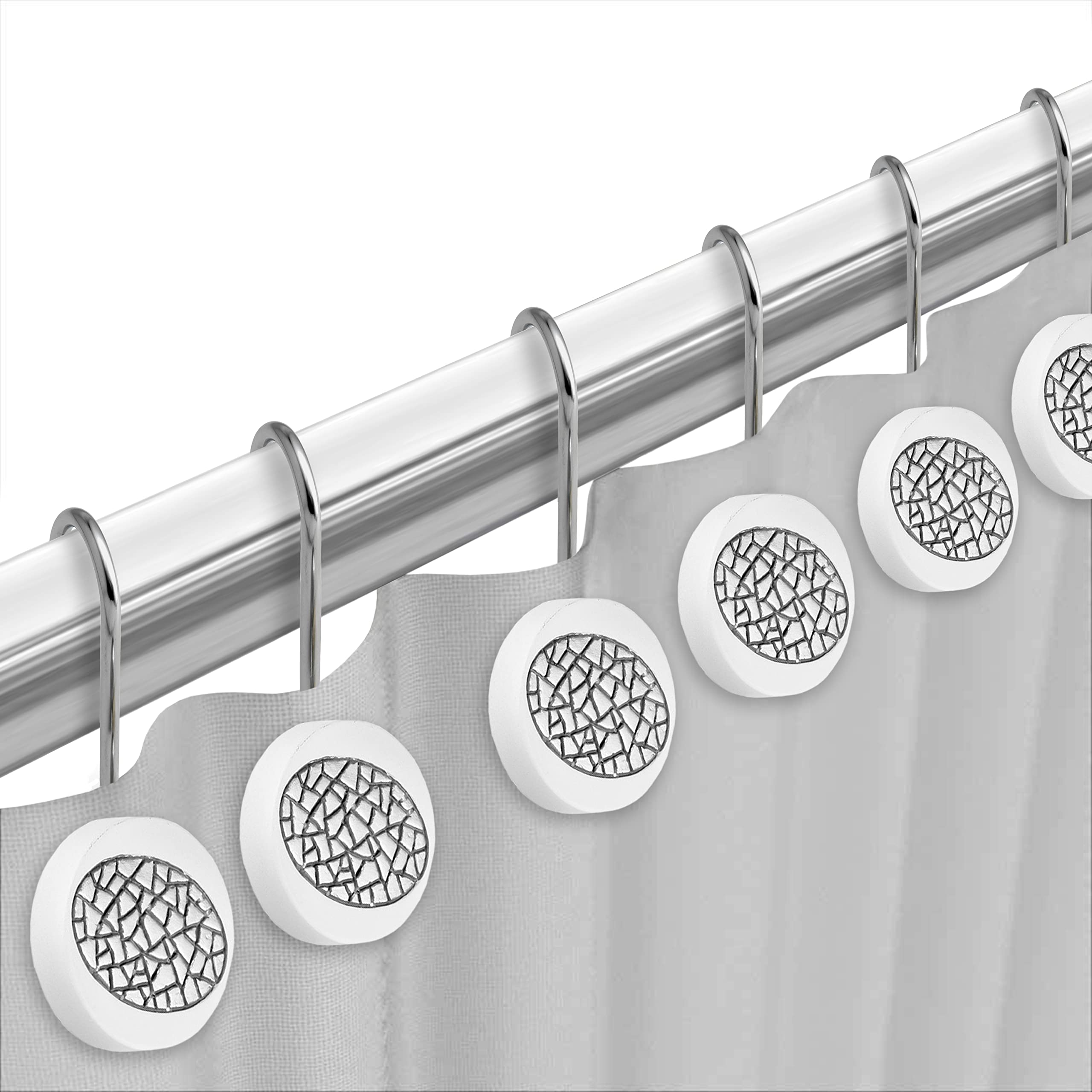 Zahari Home 13pc Sinatra Bathroom Shower Curtain Set Classic Shower Curtain & 12 Shower Curtain Hooks Luxury Pretty Shower Curtain Unique Design Bling White Shower Curtain Set