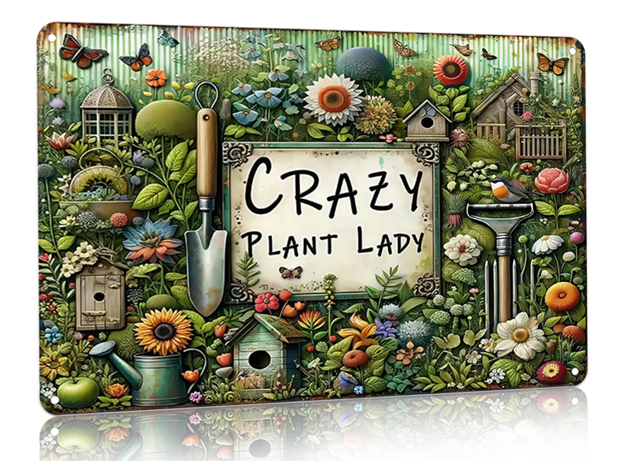 Bestylez Garden Gifts Vintage Gardening Signs Crazy Plant Lady Tin Sign for Home Garden Greenhouse Living Room Bedroom Yard Outd