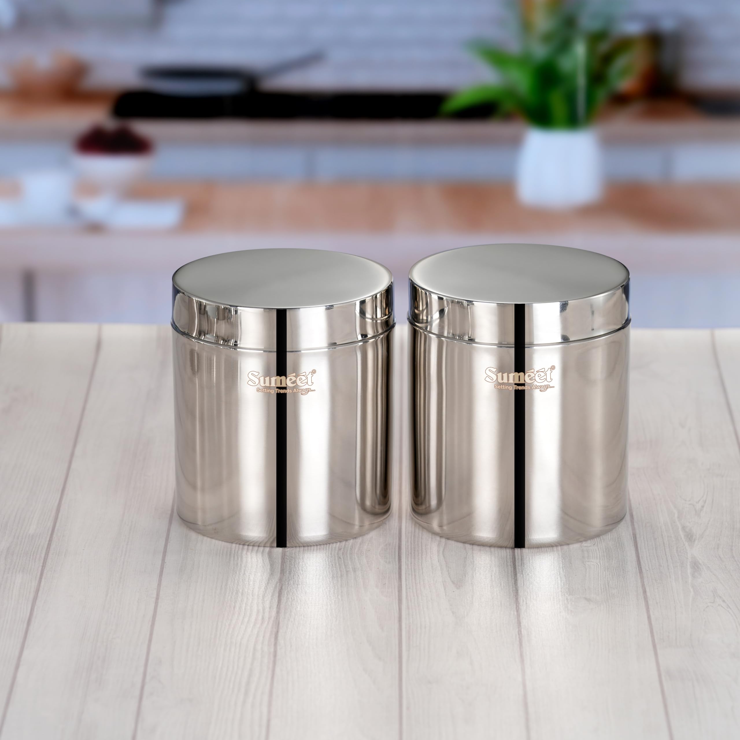 Sumeet Stainless Steel Containers/Jars/Dabba For Kitchen Storage With Lids  Set Of 2Pcs, 1800Ml Capacity, 13.3Cm Dia, Silver