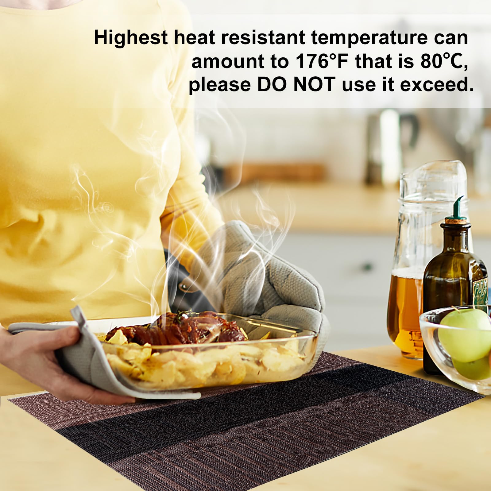 Aofmee Table Runner And Placemats Set Of 6 Washable, Heat Resistant Place Mats With Table Runner, Woven Vinyl Table Placemats Fo