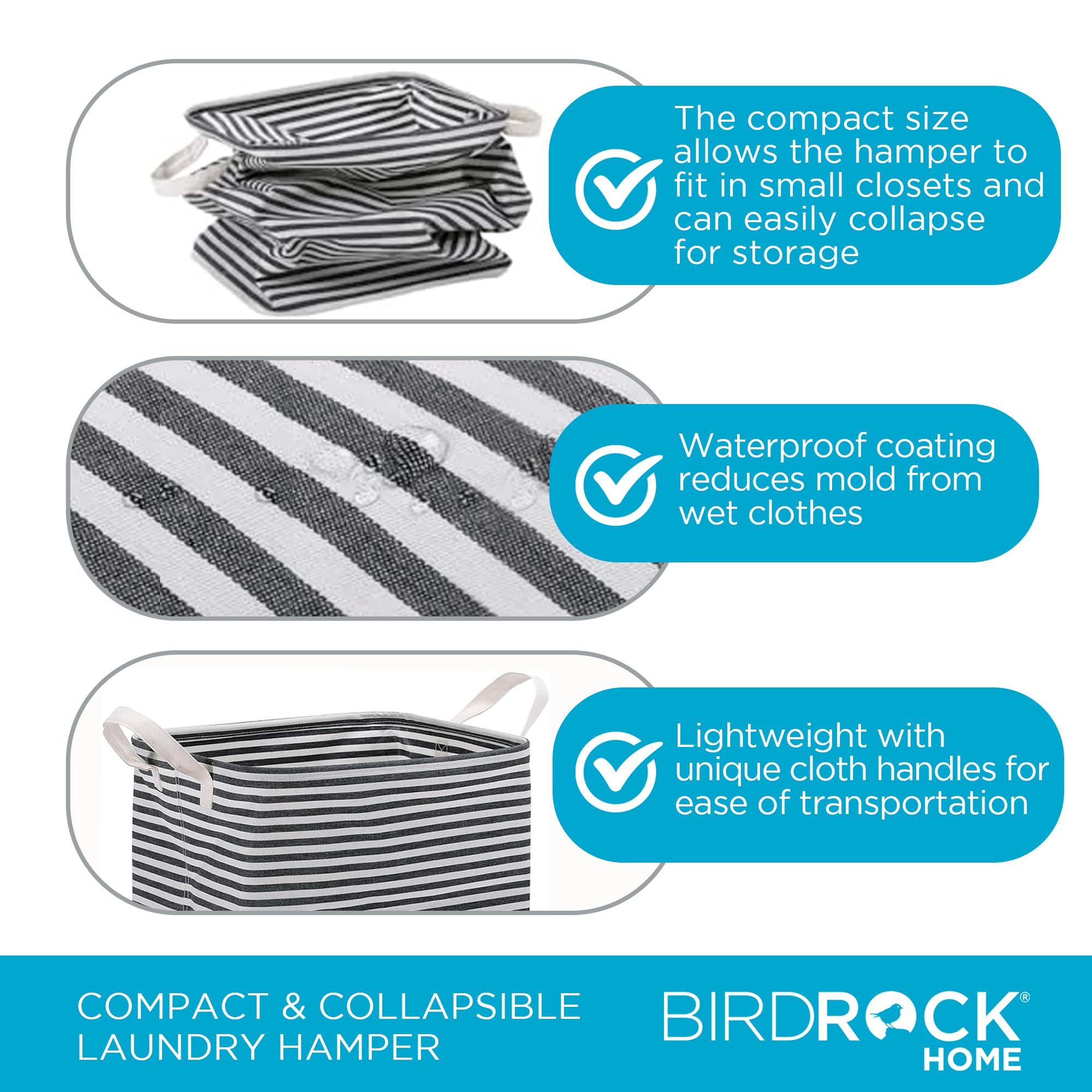 Birdrock Home Laundry Hamper Bin Basket For Clothes, Compact Slim Collapsible Organizer For Dirty Clothes - Ideal For Small Spac
