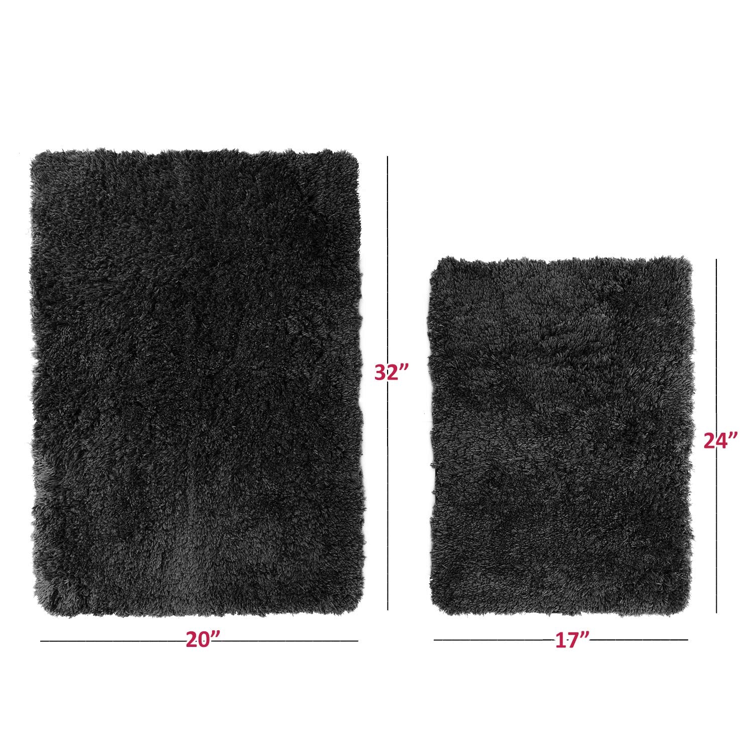 Clara Clark Bathroom Rugs  Ultra Soft Shaggy Bath Rugs - Bath Mats for Bathroom  Machine Wash  Non Slip Backing Rubber  2 Piece Bathroom Rug Set  Black