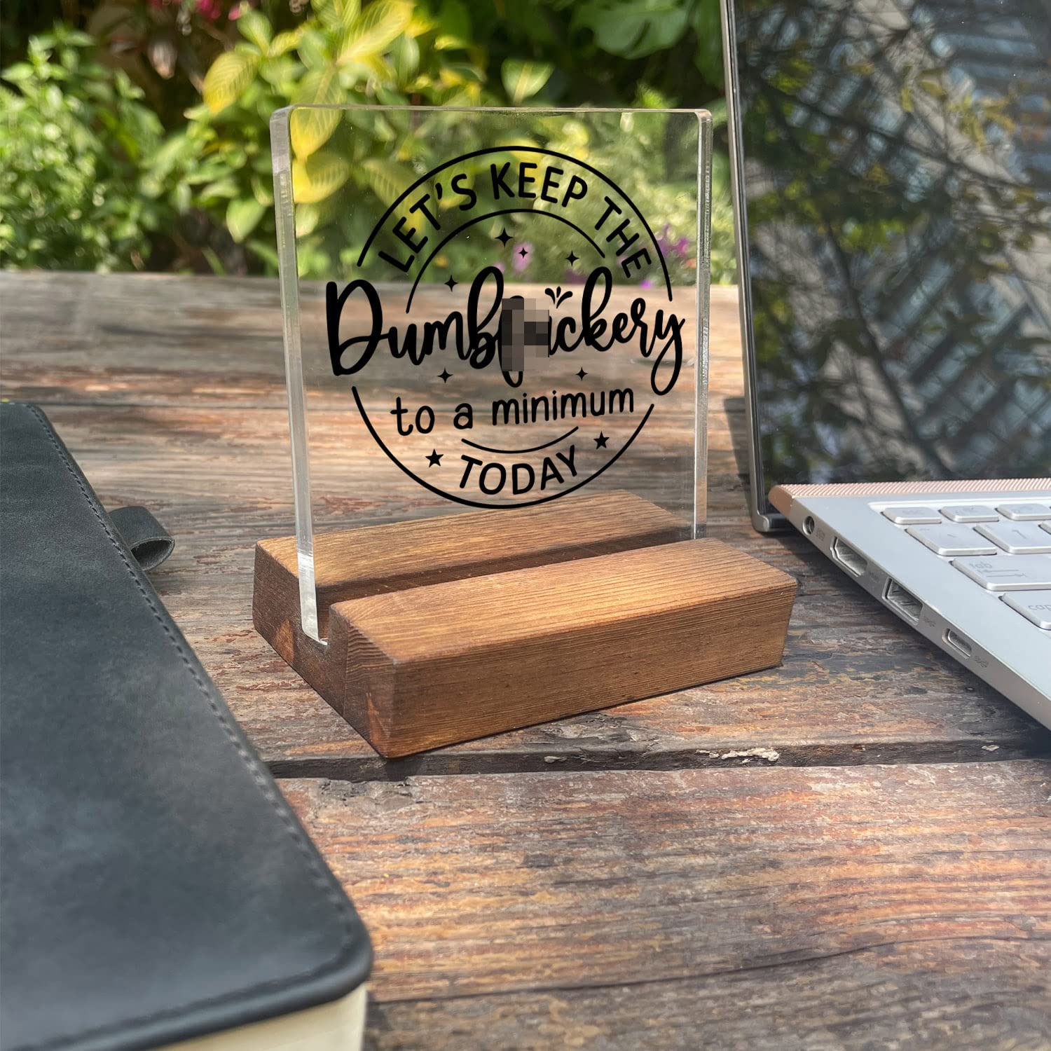 Funny Quotes Desk Sign for Women, Motivational Minimalist Decor Art Acrylic Plaque With Wooden Stand Sign Funny Home Office Desk