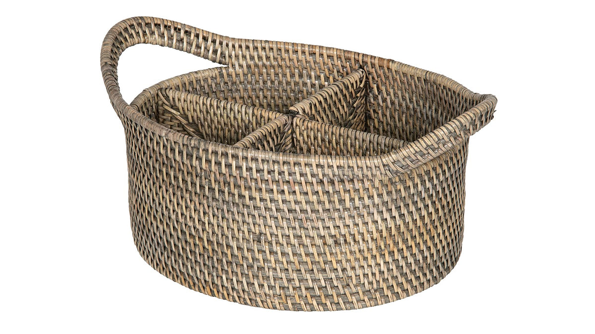 Kouboo 1020055 Laguna Oval Rattan Utensil Caddy, Black Antique, Brown-Gray Wash