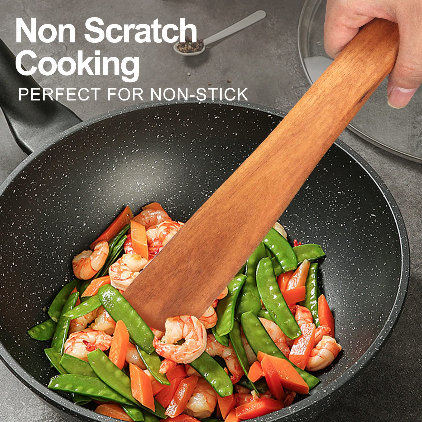2 Pcs Teak Wood Spatula Set 12 Inch Kitchen Turner Spatula Best Wooden Utensils For Cooking Spatula Egg Flipper Spatula Non Stic
