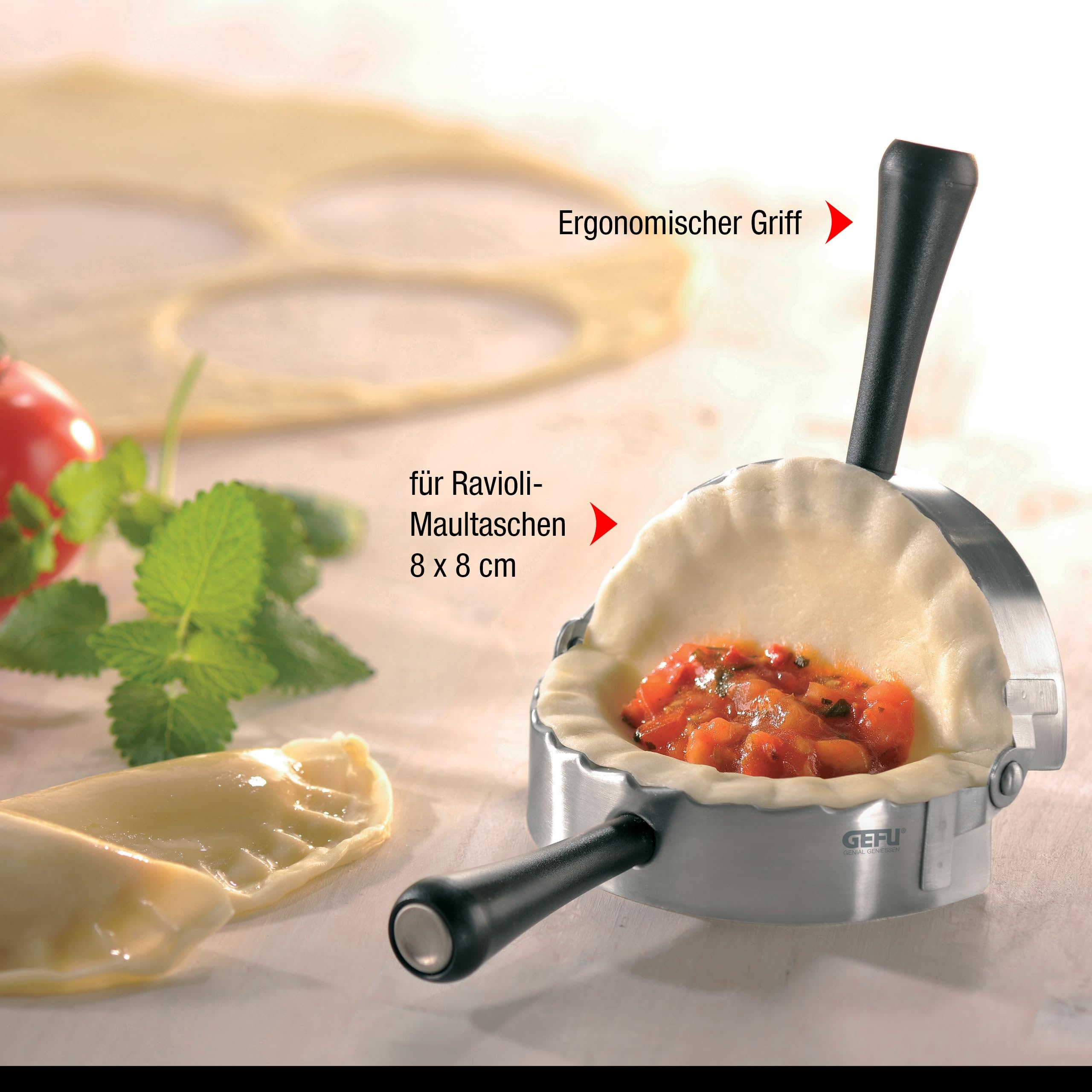 Gefu 28490 Ravioli & Pasta Mold Round, Silver & Black
